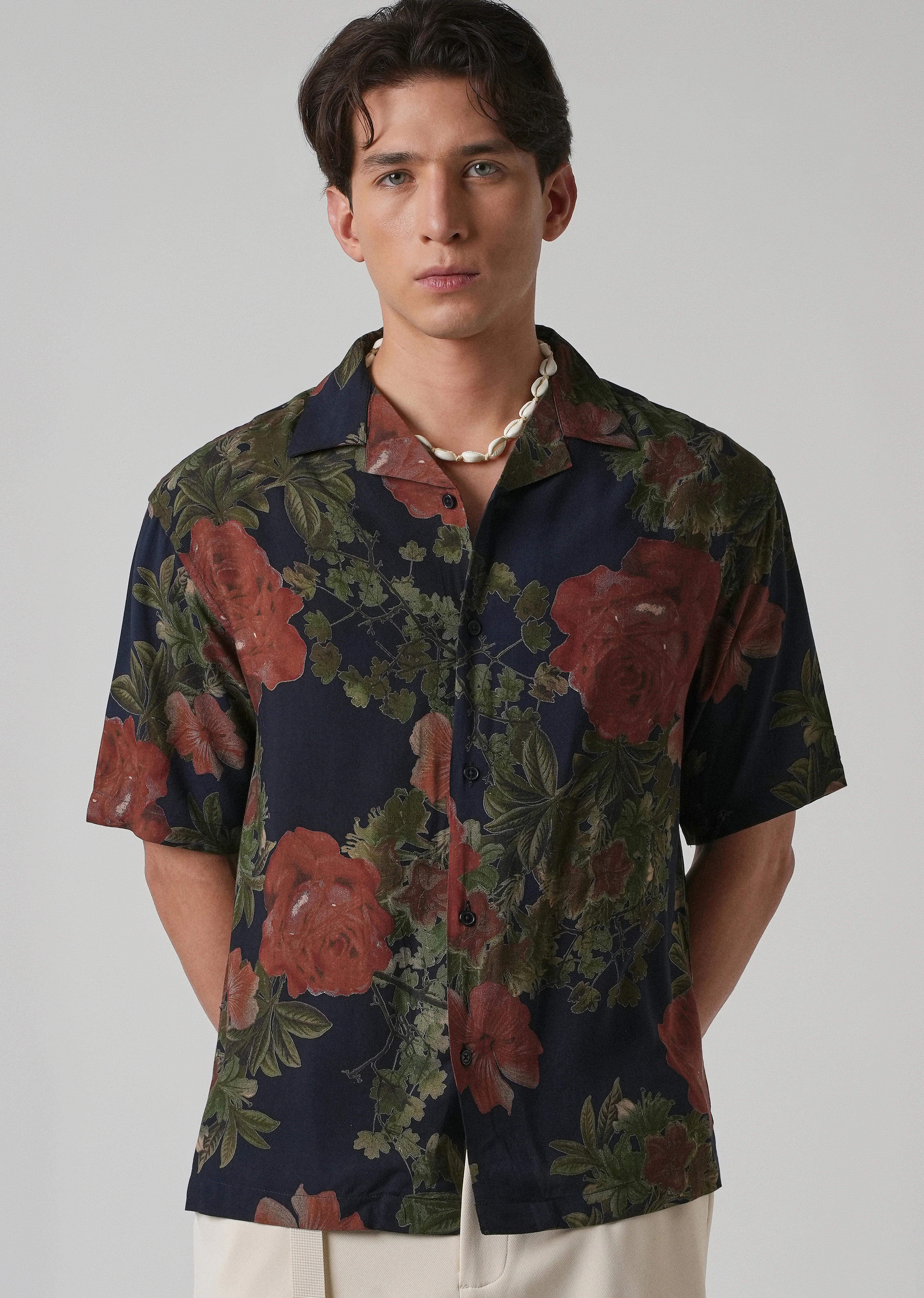 Rose Print Oversized Feather Shirt - Image 7