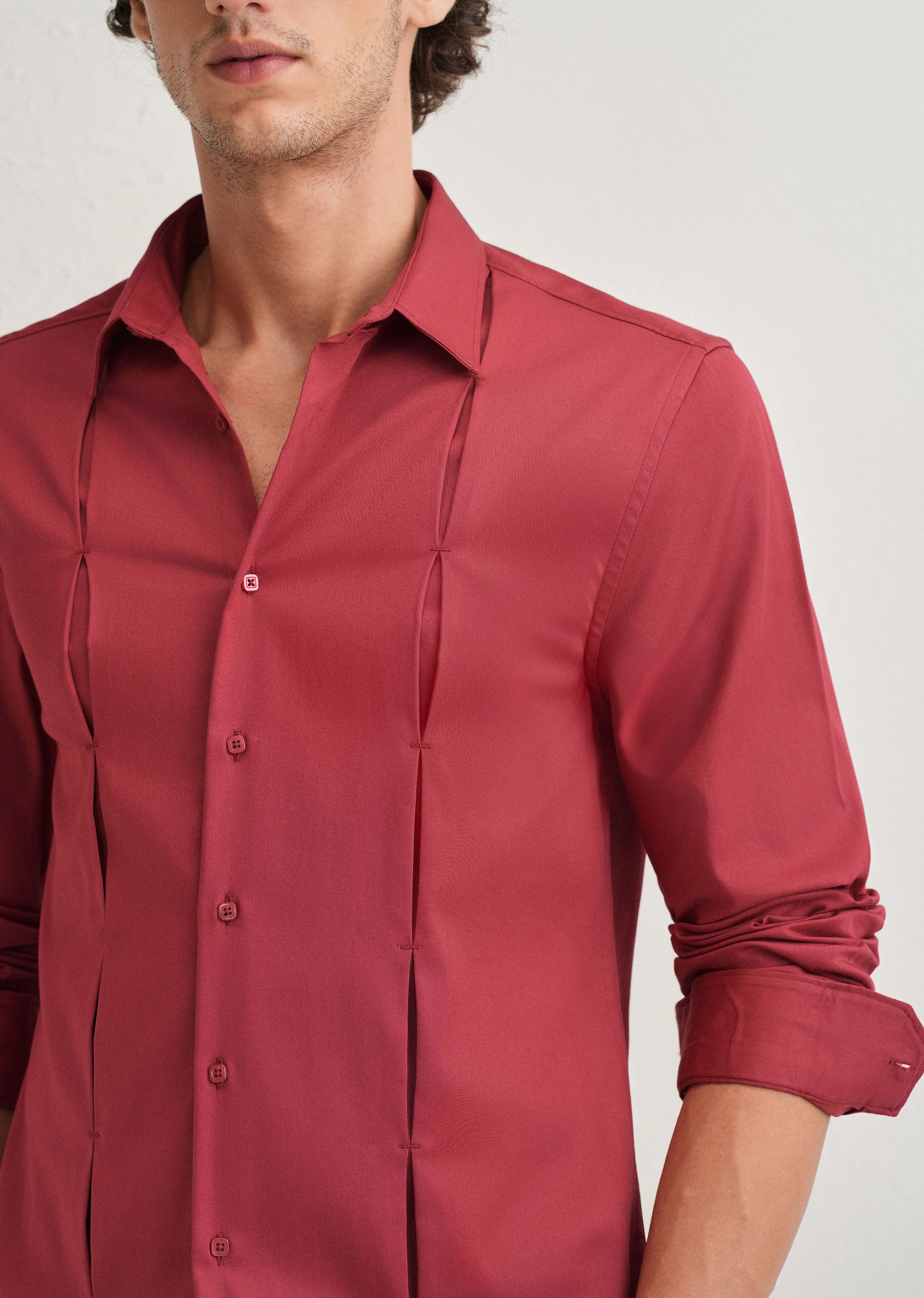 Ruby Red Front Panel Open Pleat Shirt - Image 5