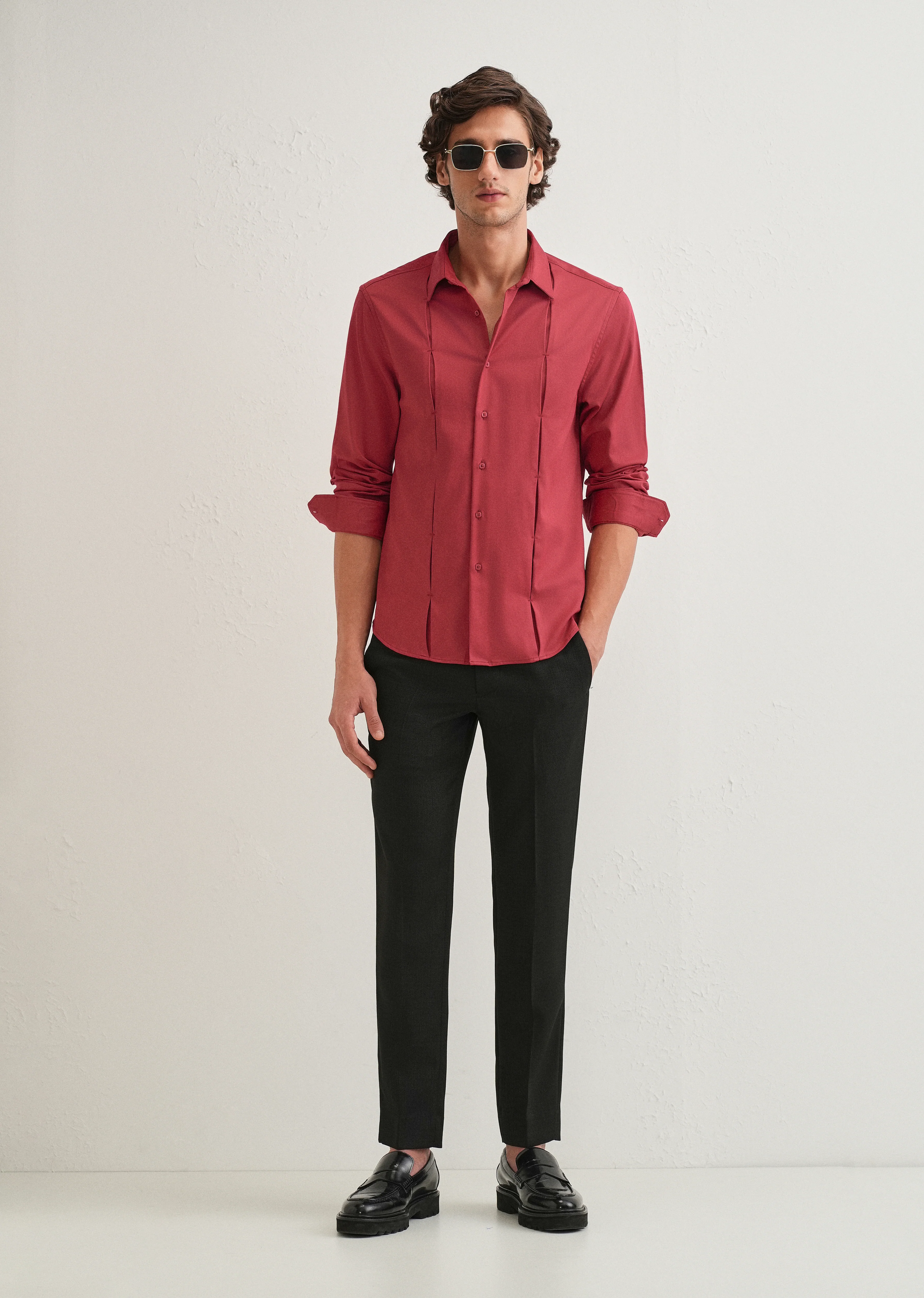 Ruby Red Front Panel Open Pleat Shirt - Image 6