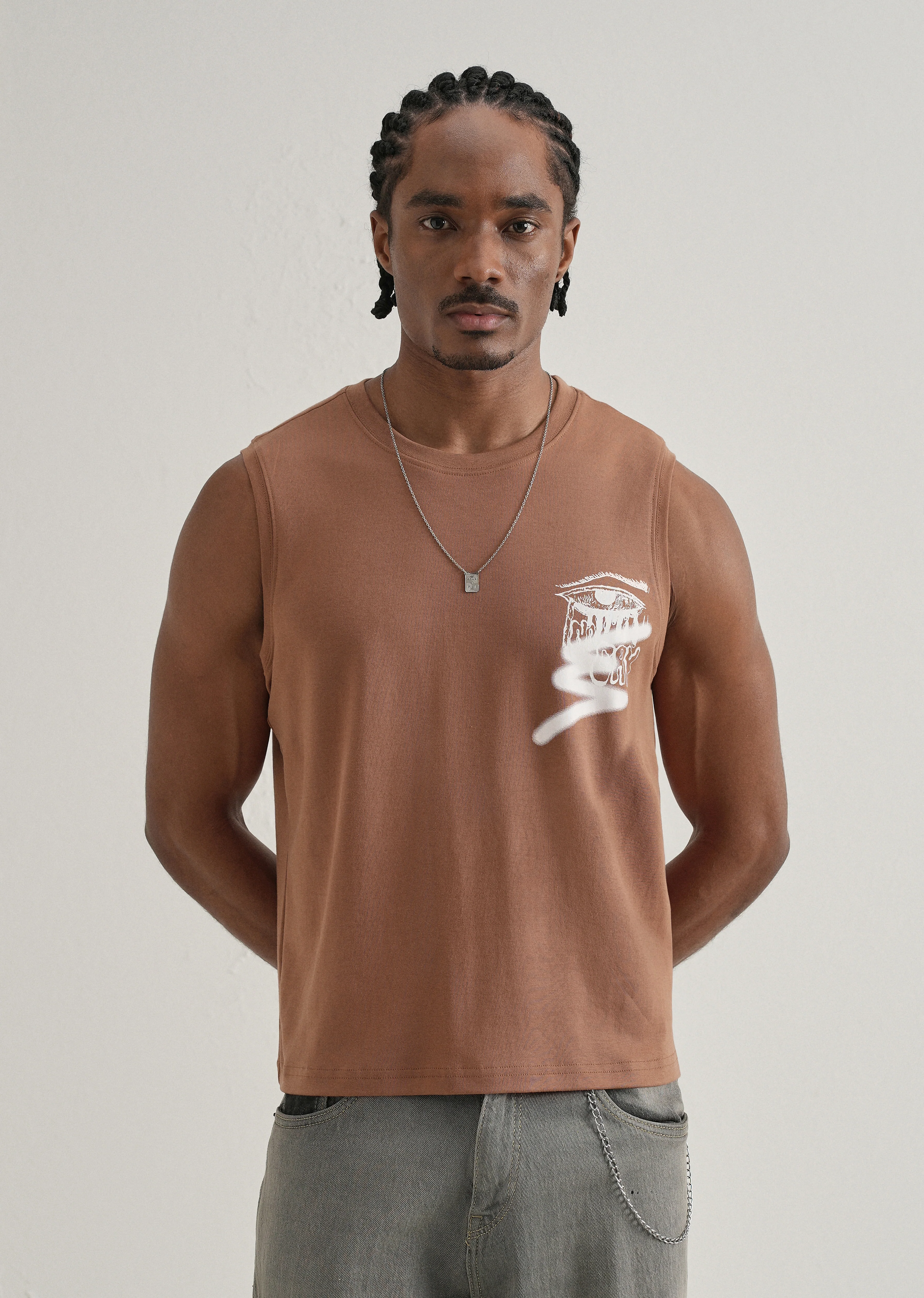 Rust Brown Graffiti Printed Tank - Image 2