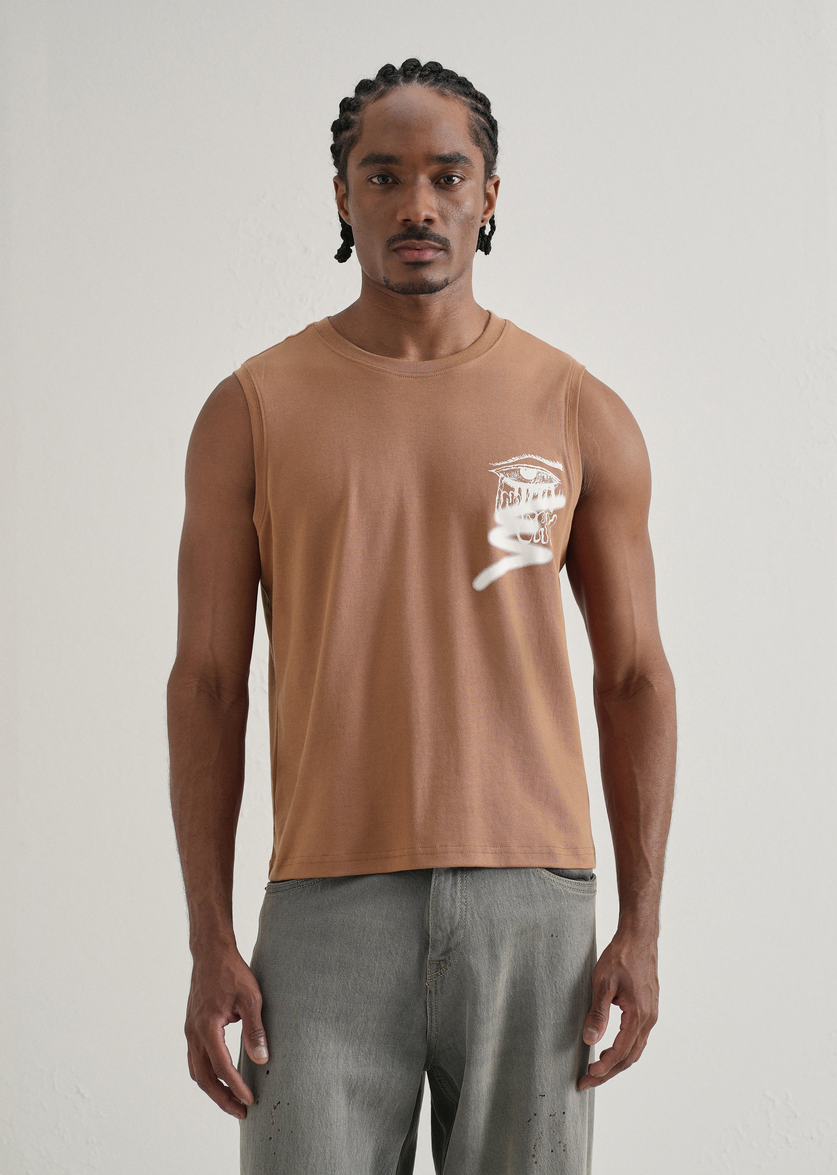 Rust Brown Graffiti Printed Tank - Image 4