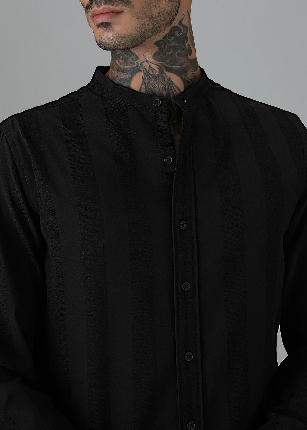 Sable Black Plain Shein Patterned Shirt - Image 2