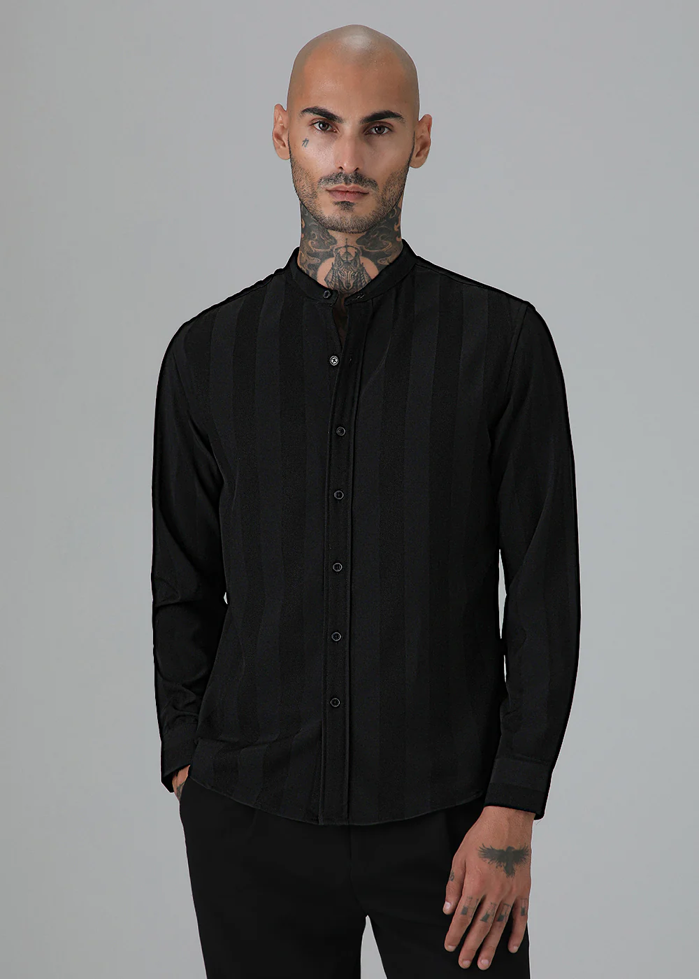 Sable Black Plain Shein Patterned Shirt - Image 3