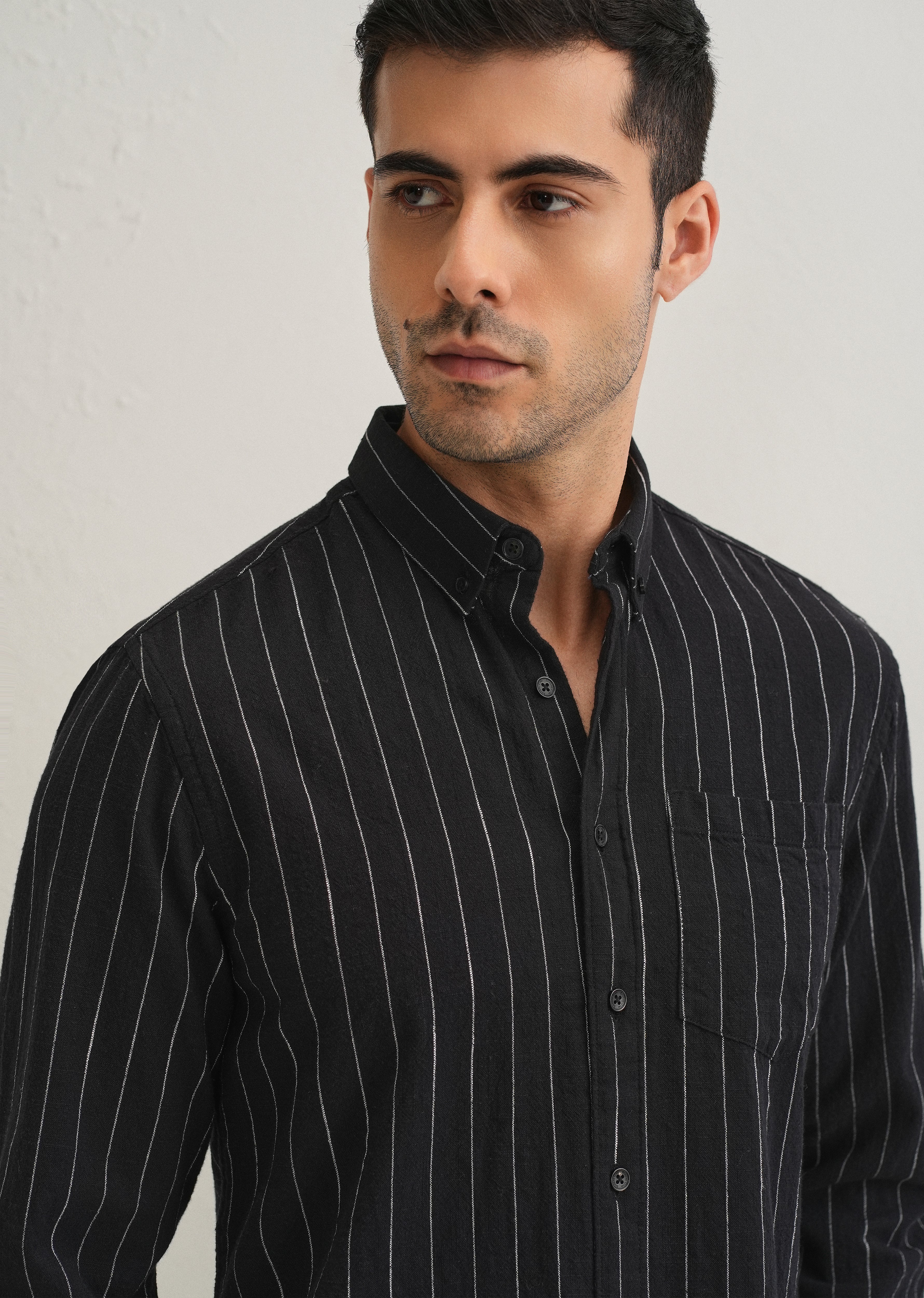 Sable Black Striped Cotton Linen Shirt - Image 5