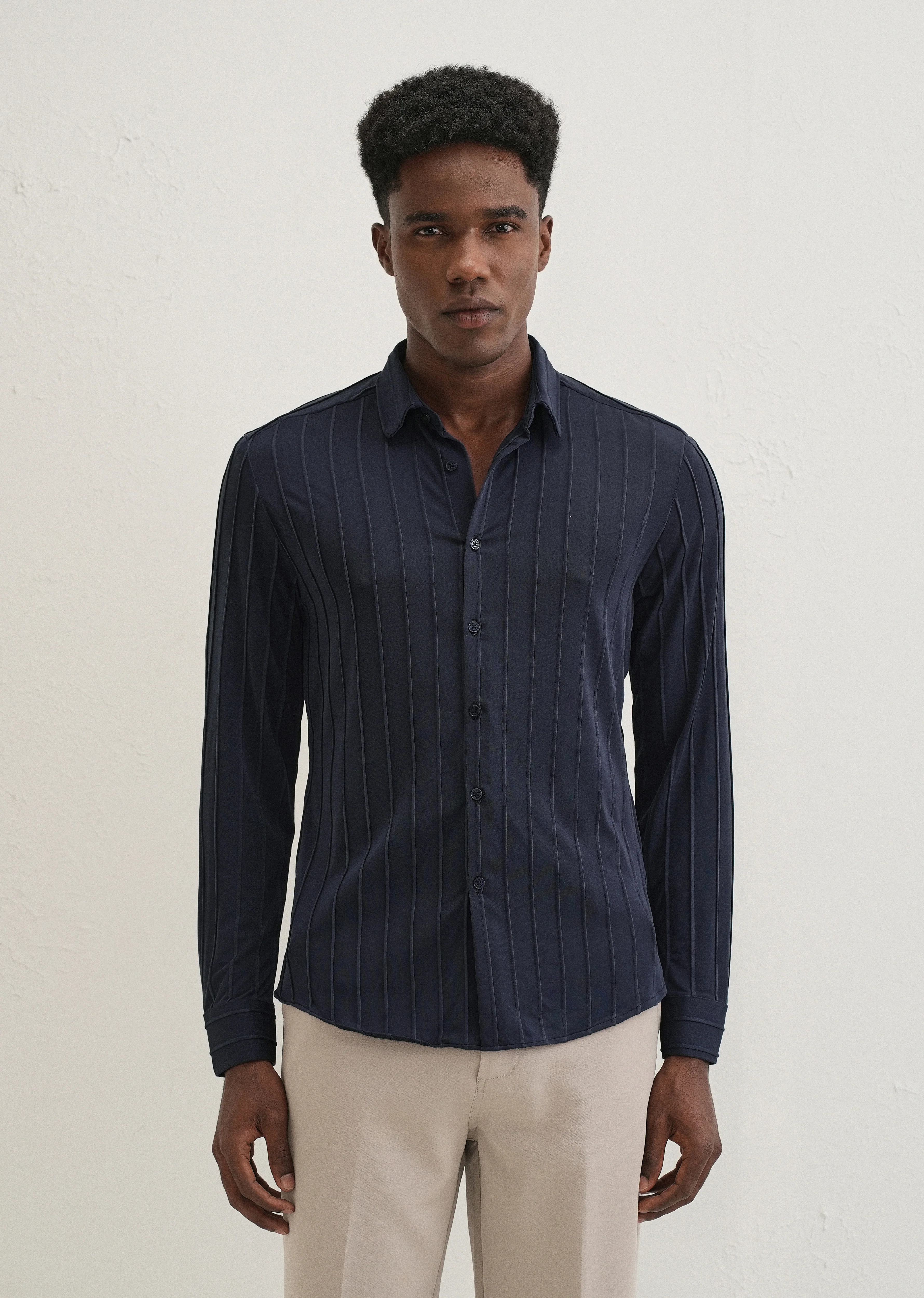 Sable Blue Plain Stripe Shirt - Image 5