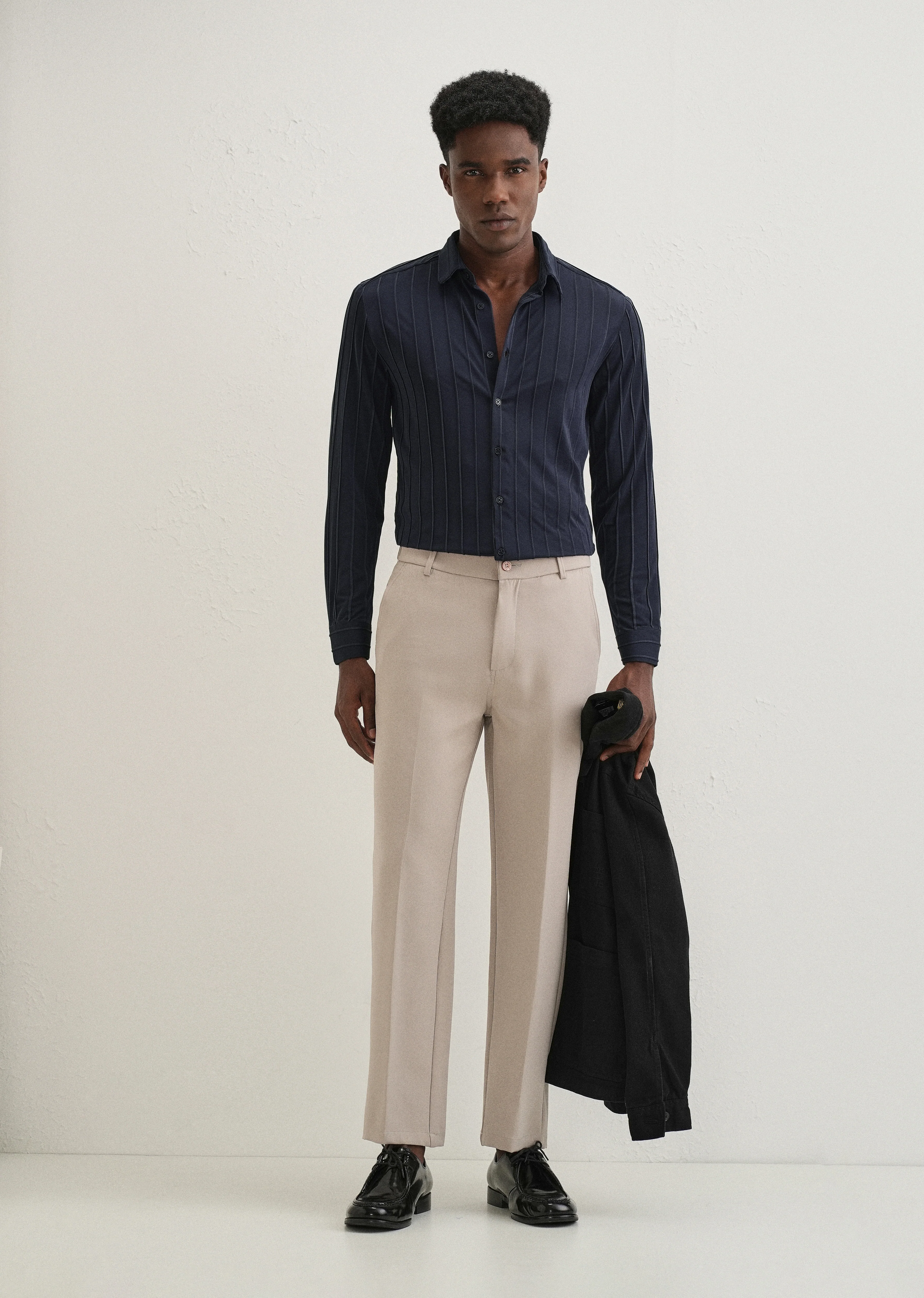 Sable Blue Plain Stripe Shirt - Image 6