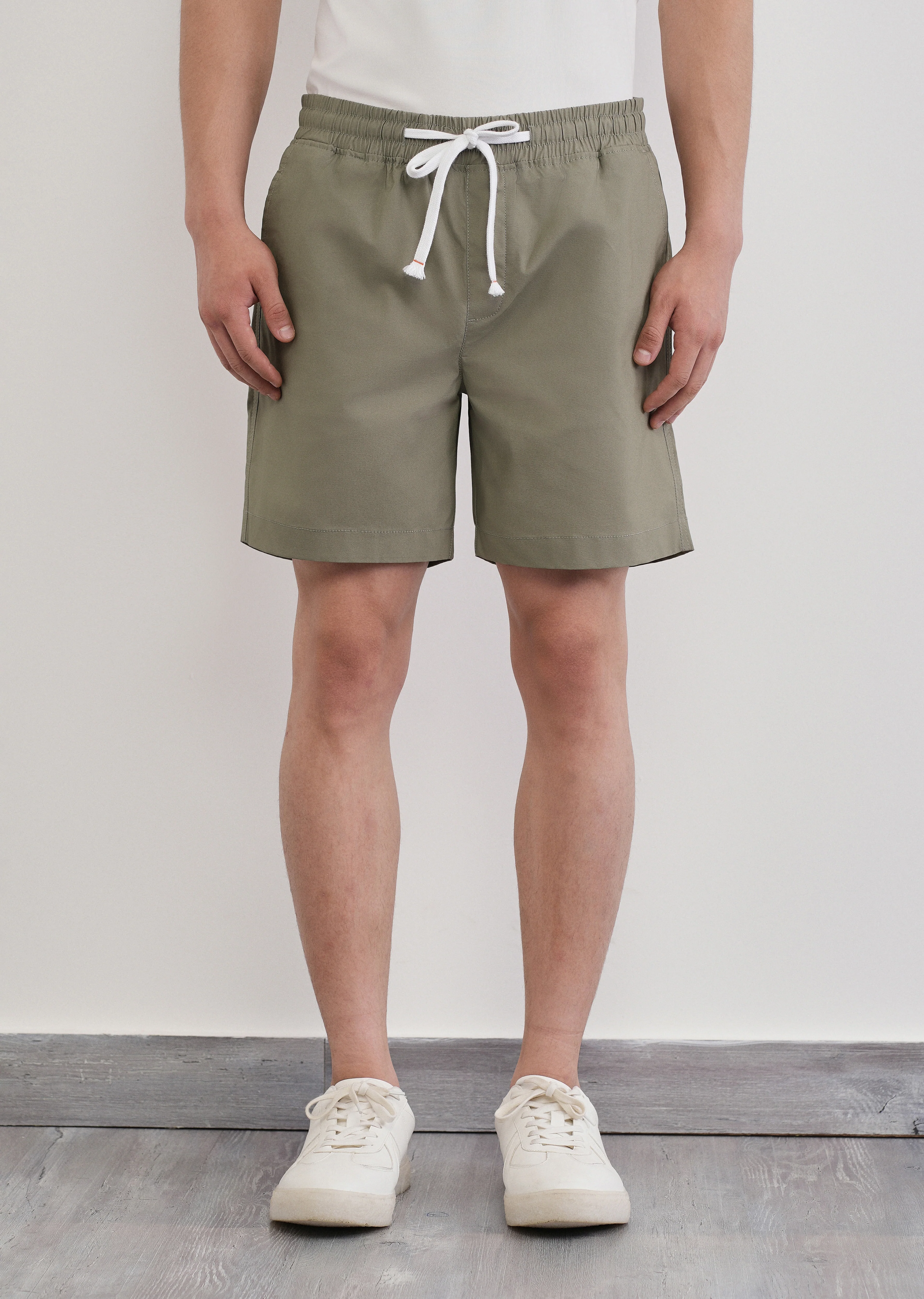 Sage Green Drawstring Cotton Shorts - Image 3