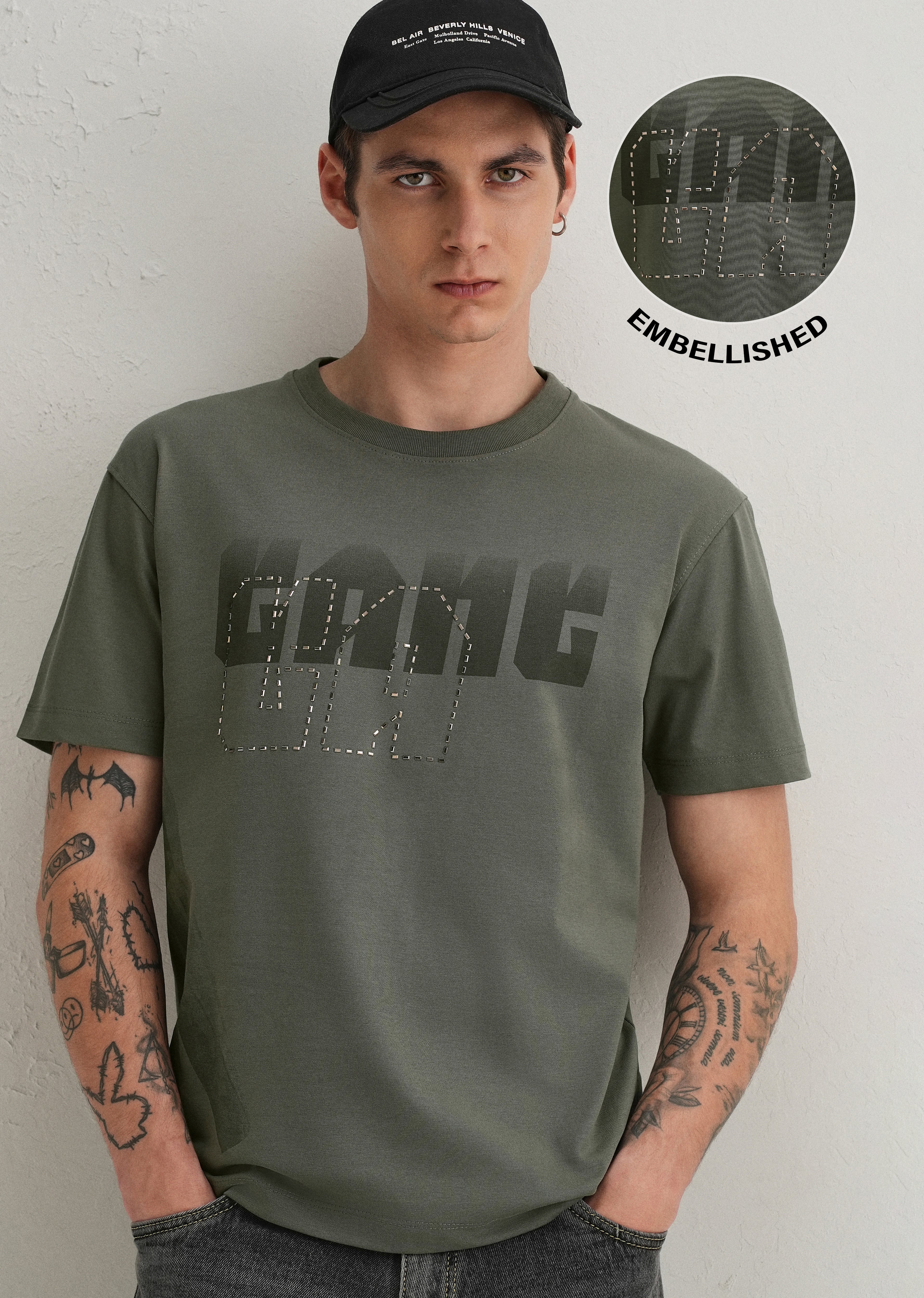 Sage Green Embellished T-Shirt - Image 7