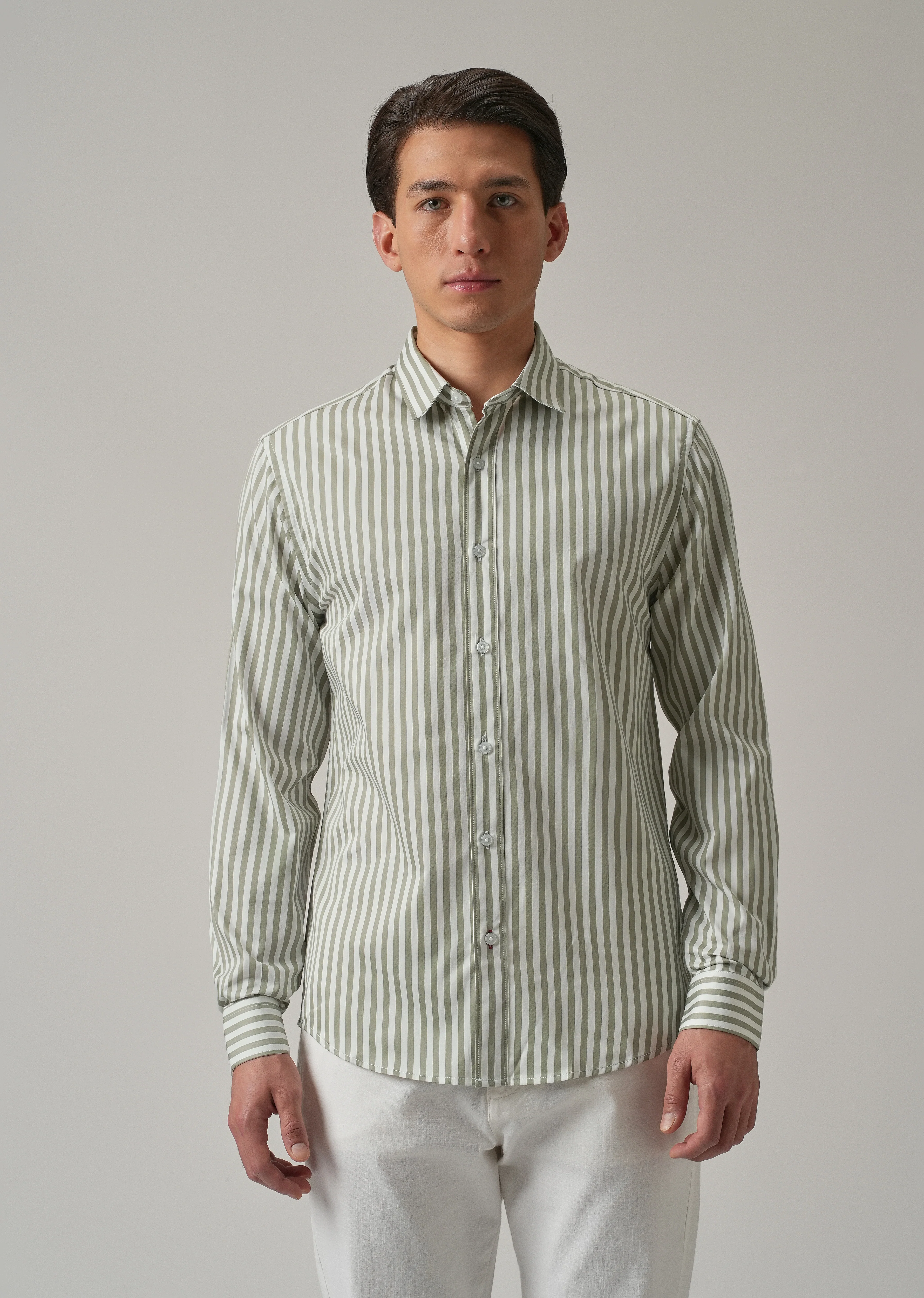 Sage Green Satin Pin Stripe Shirt - Image 3