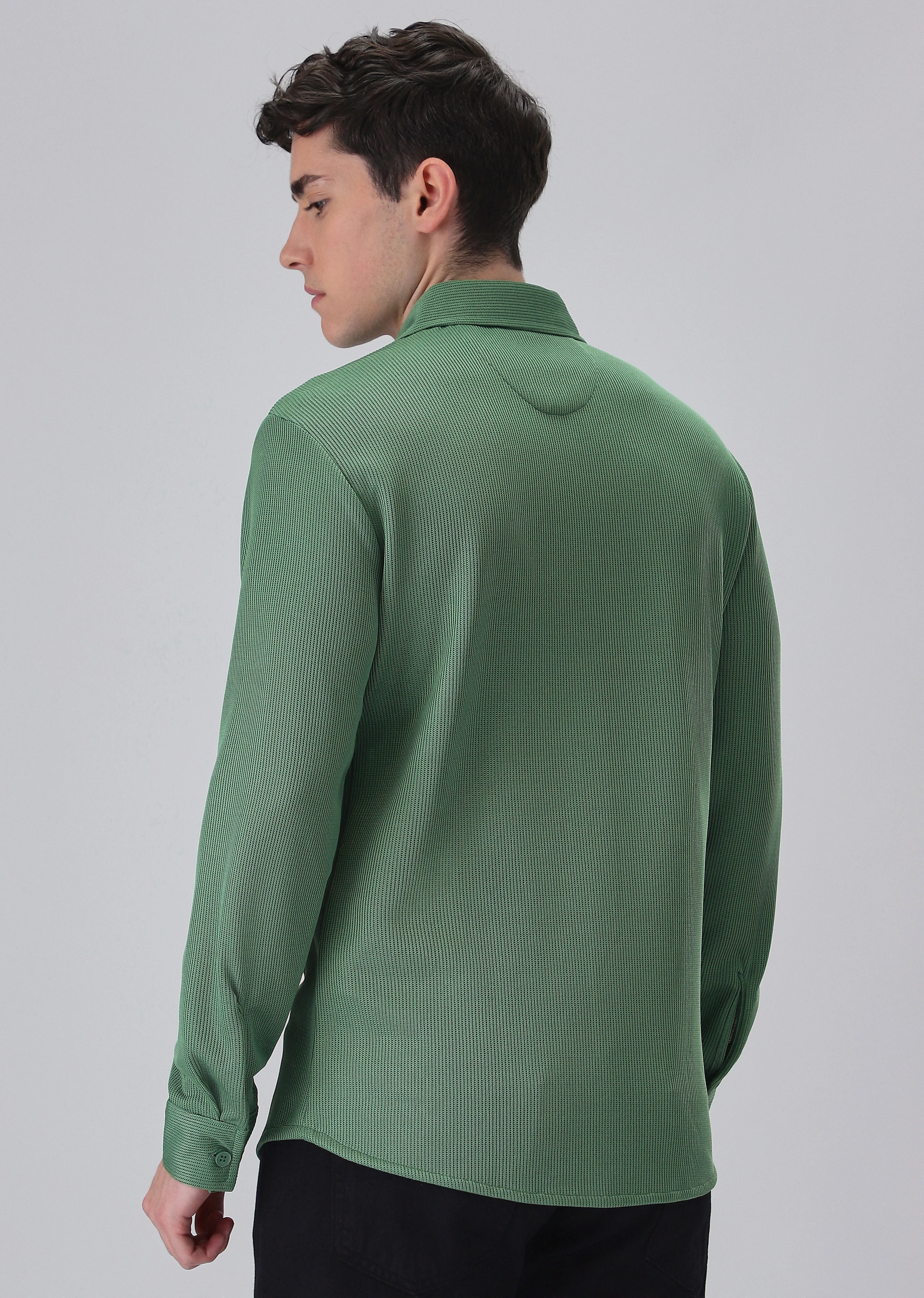 Sage Green Plain Knitted Shirt - Image 2