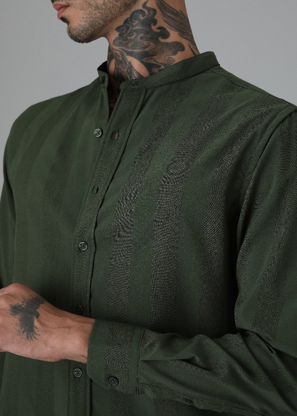 Sage Green Plain Shein Patterned Shirt - Image 2