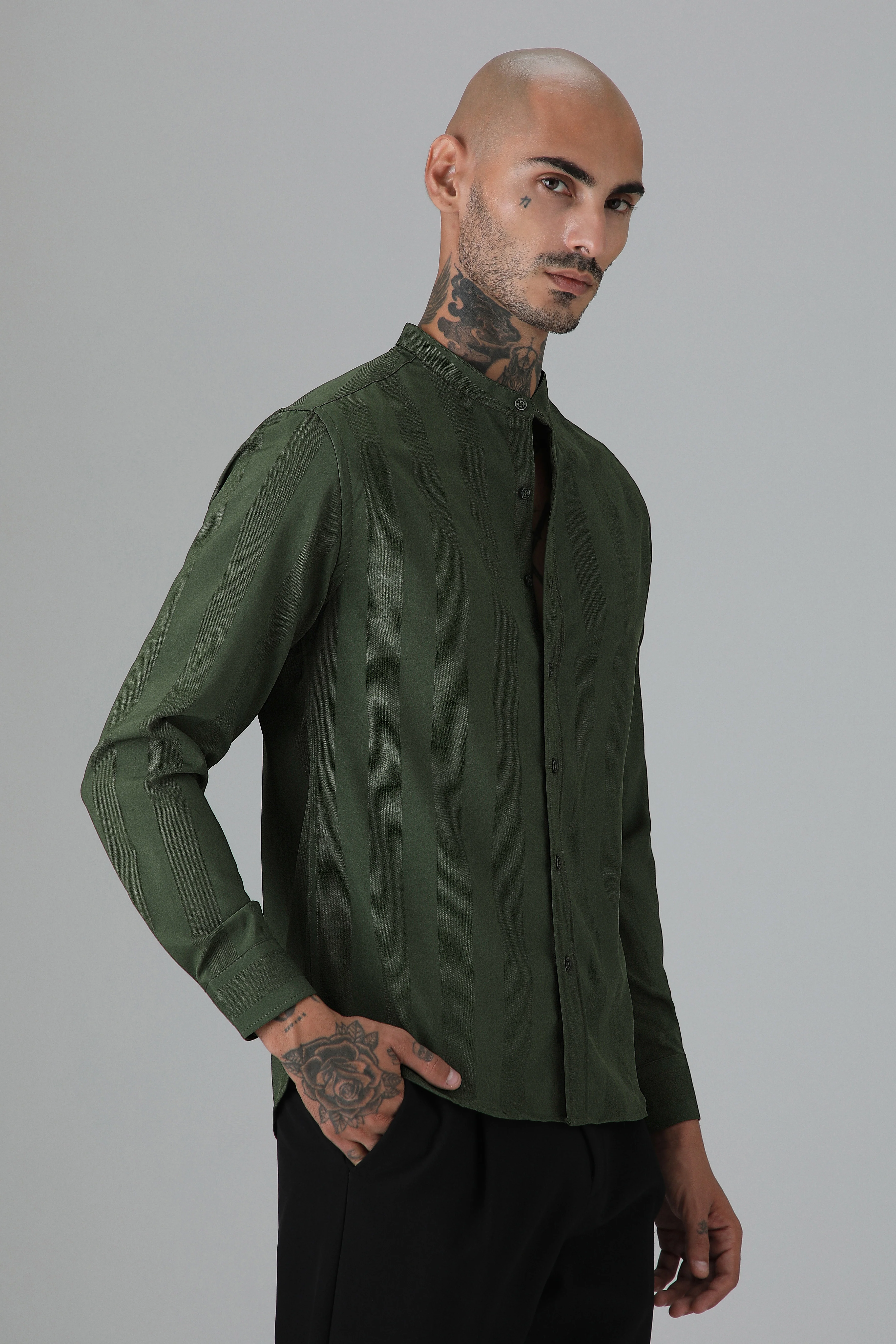 Sage Green Plain Shein Patterned Shirt - Image 5