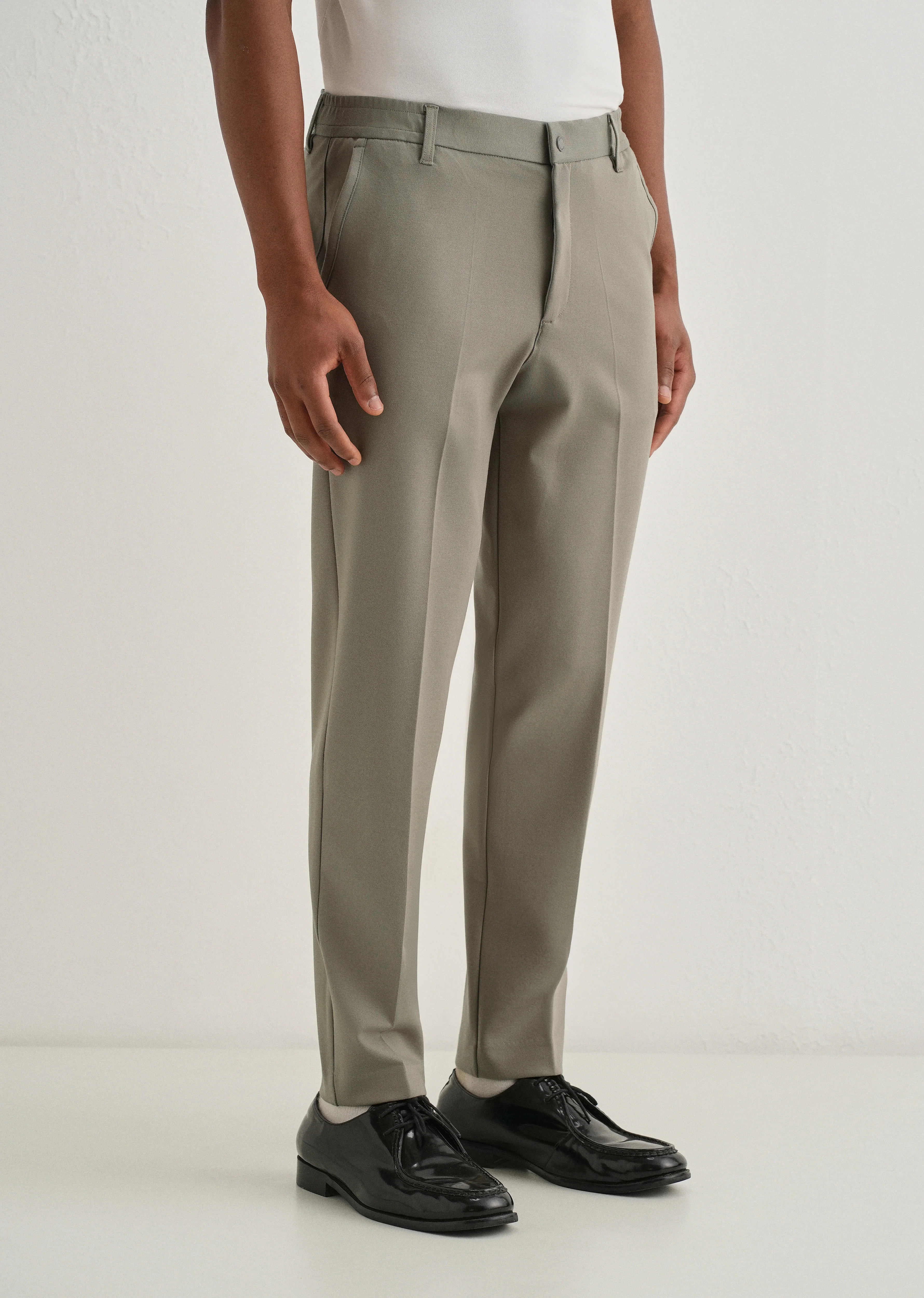 Sage Green Semi Elasticated Slim Fit Trouser - Image 5