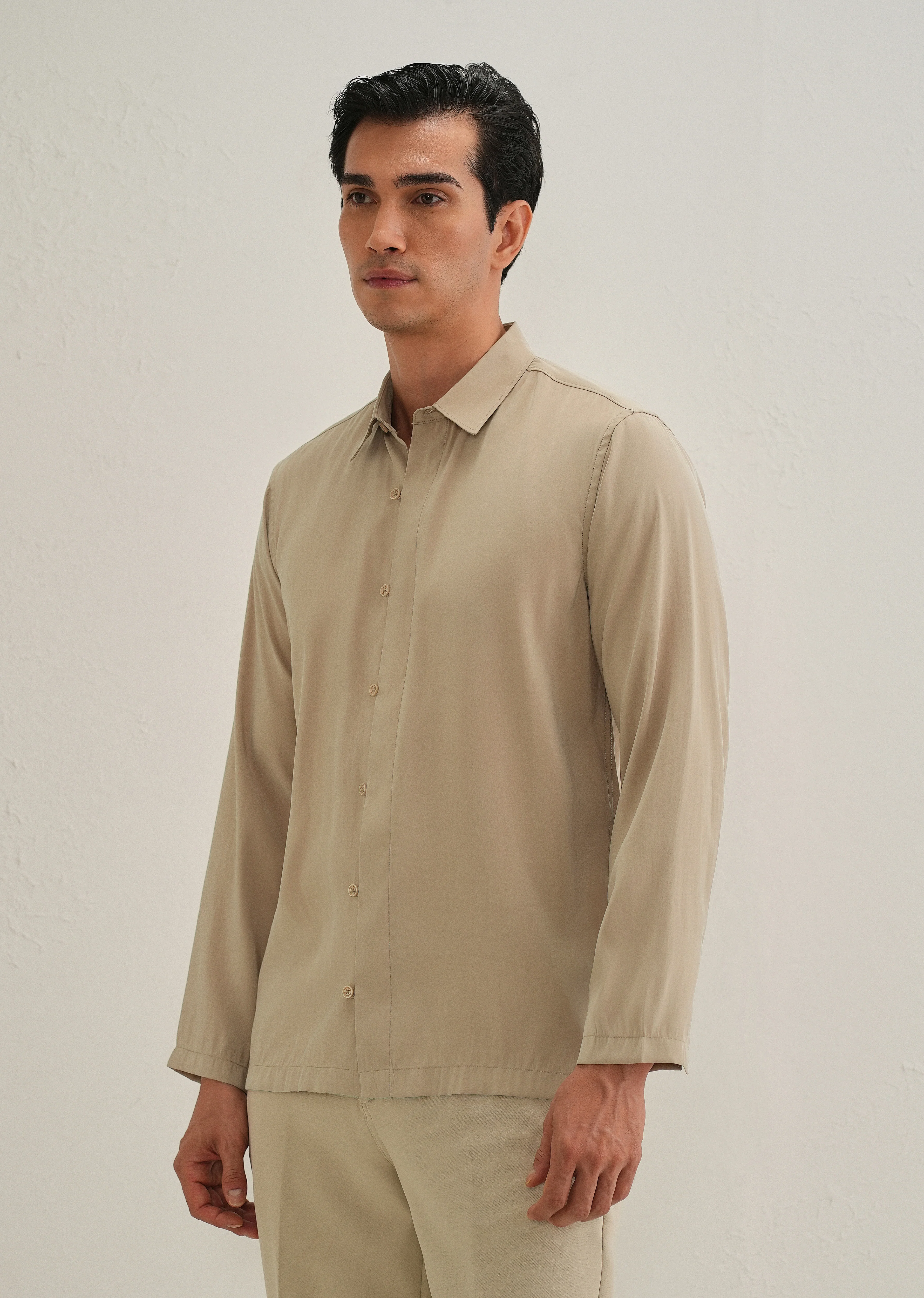 Sand Brown Loop Button-Down Plain Shirt - Image 5