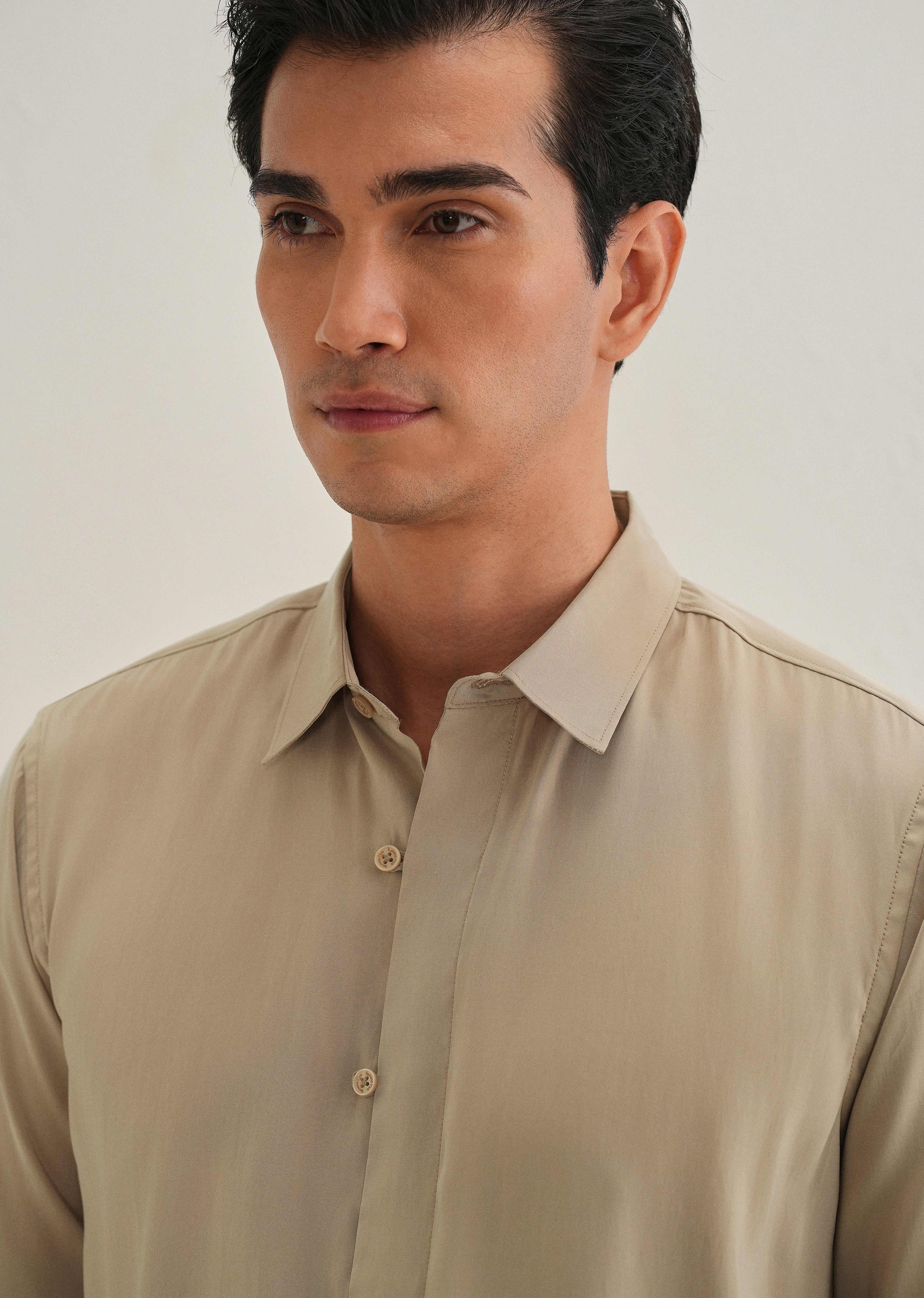 Sand Brown Loop Button-Down Plain Shirt - Image 6