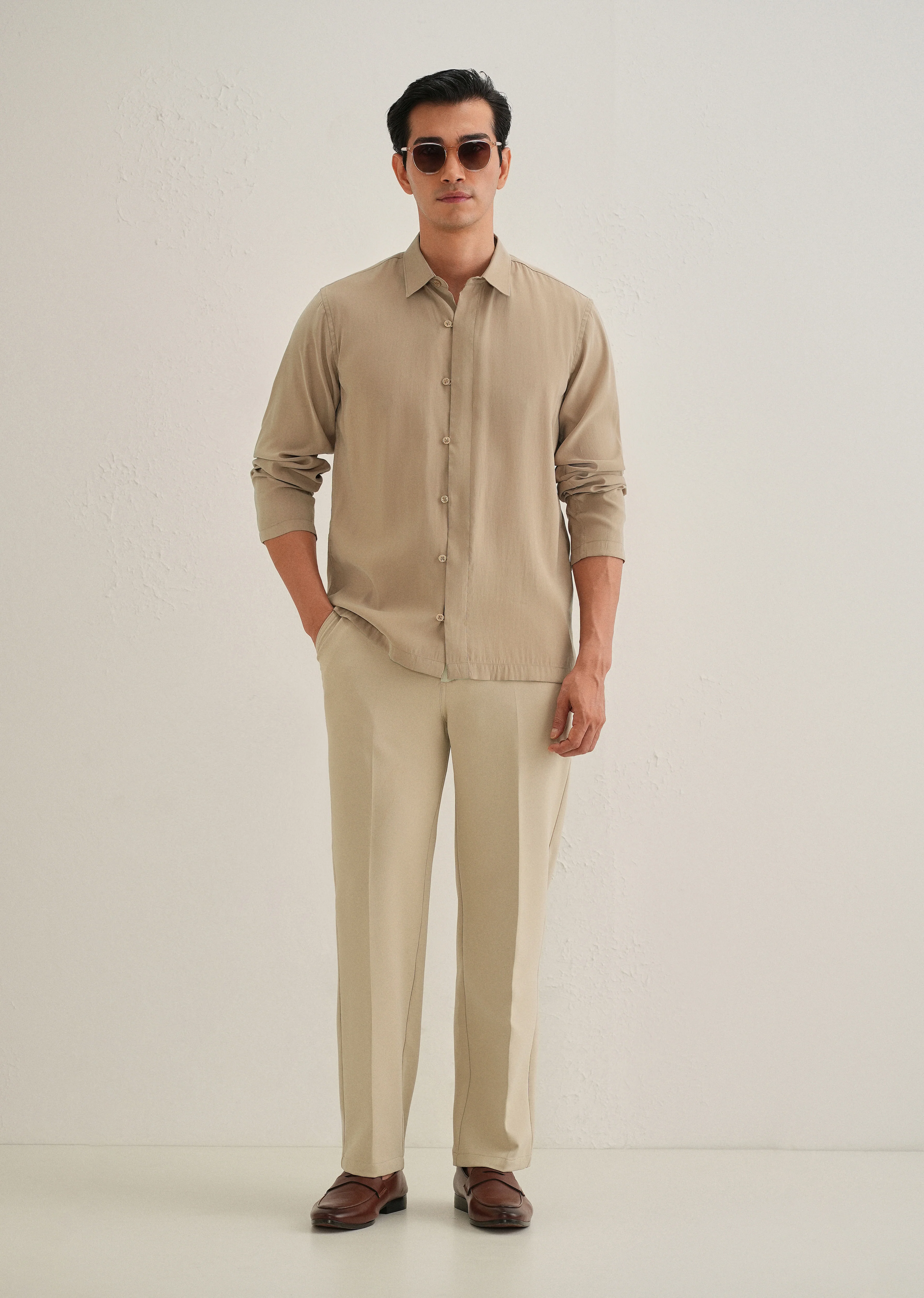Sand Brown Loop Button-Down Plain Shirt - Image 7