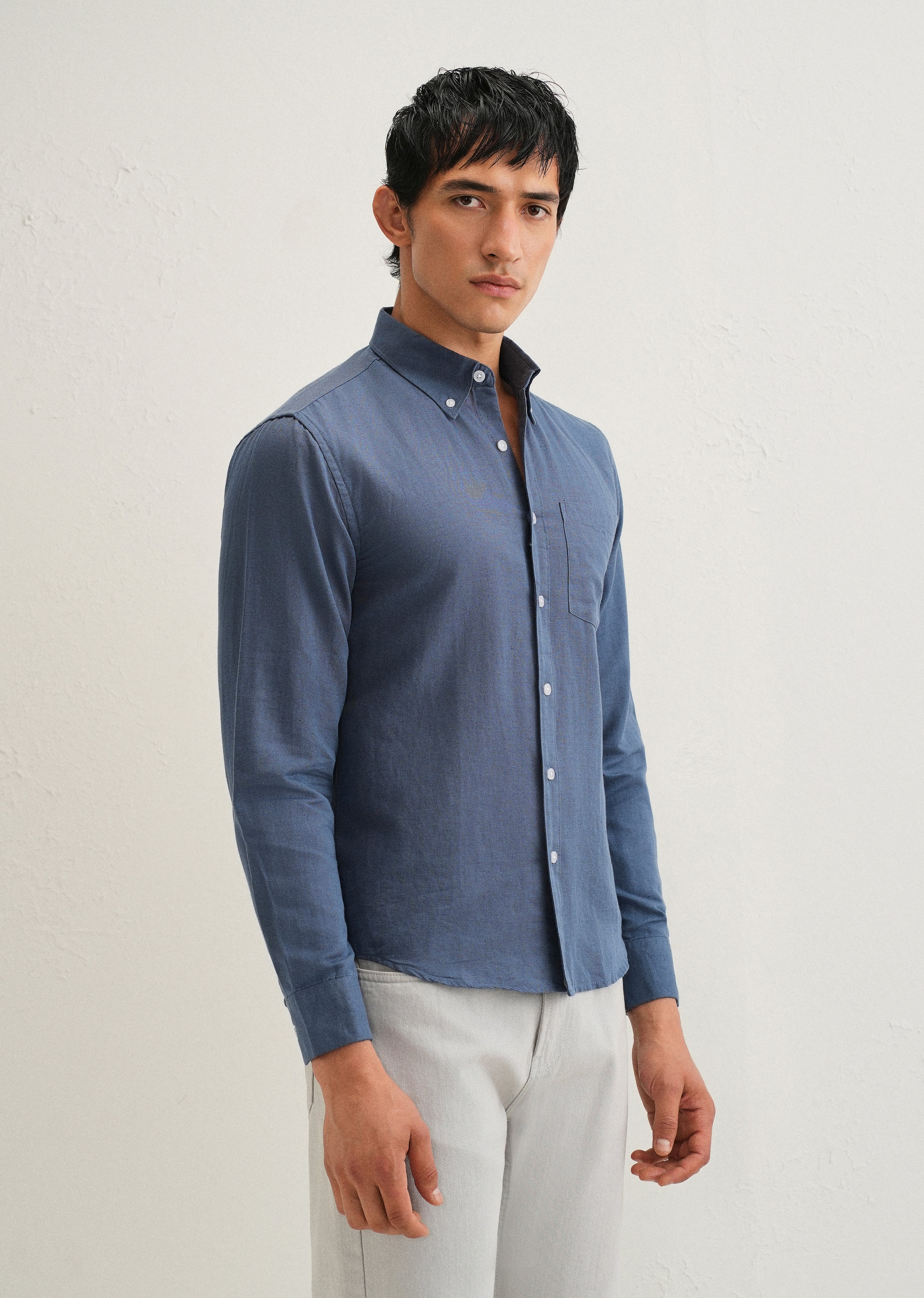 Sapphire Blue Cotton Linen Shirt - Image 4