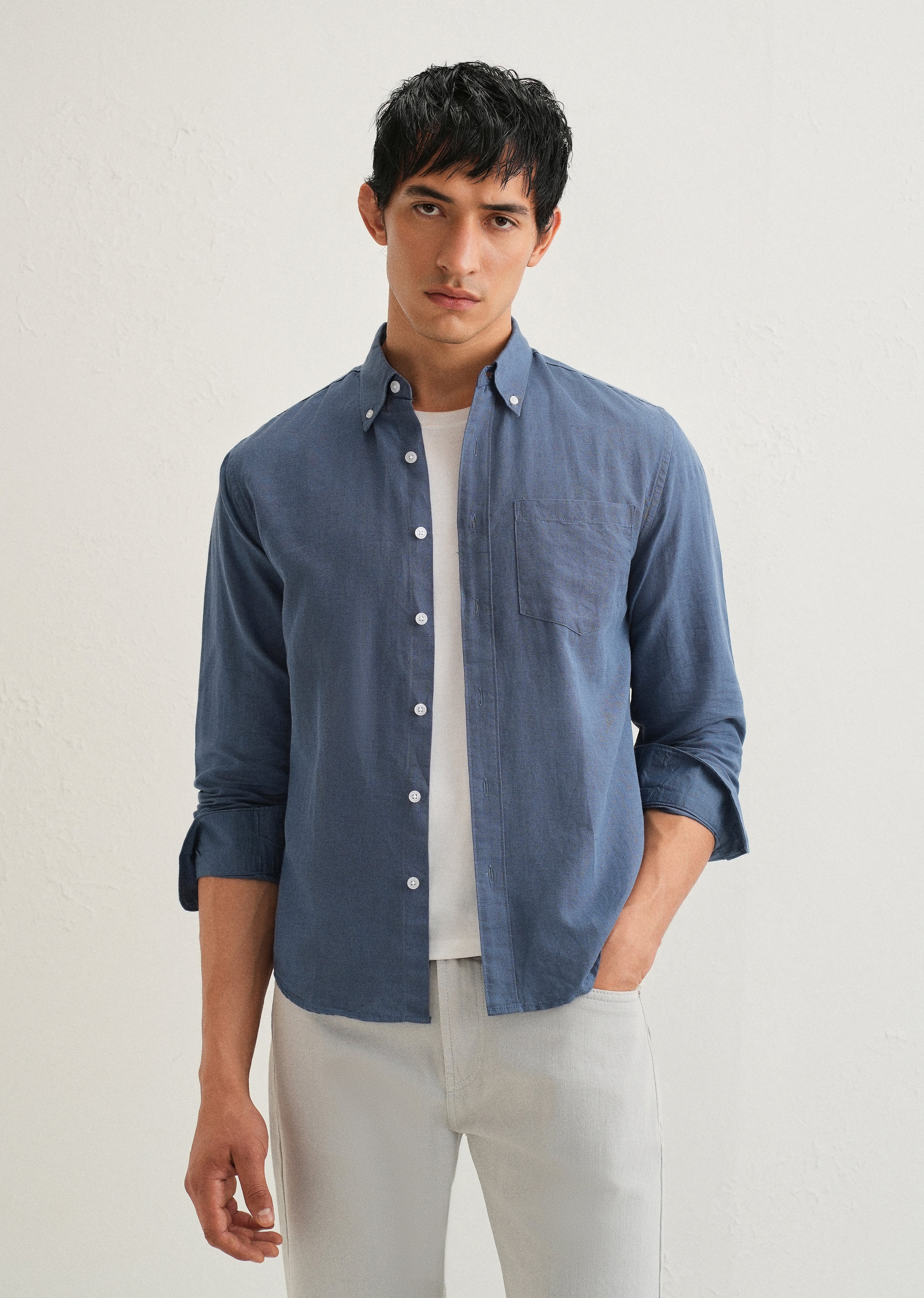Sapphire Blue Cotton Linen Shirt - Image 7