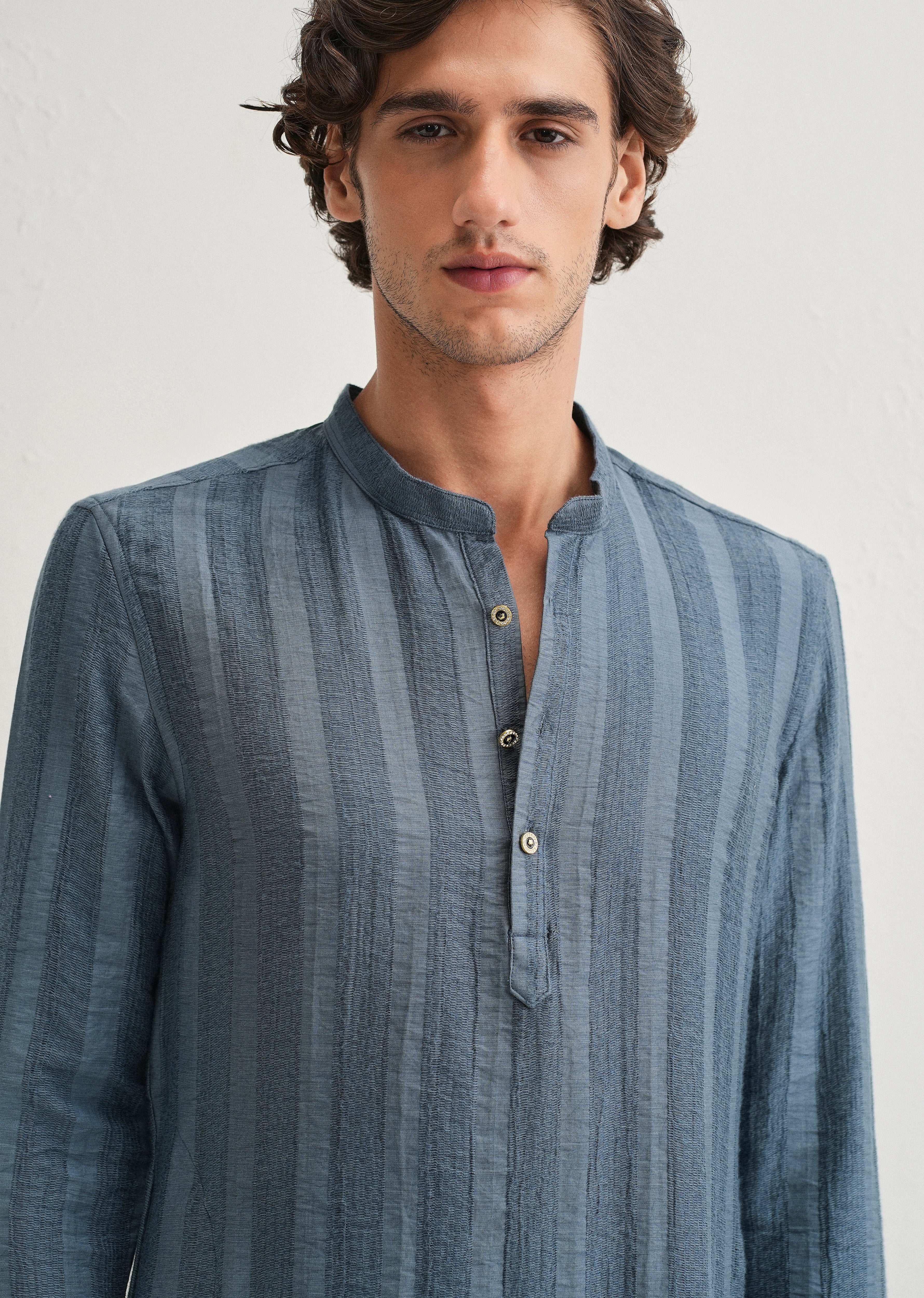 Sapphire Blue Textured Vertical Stripe Kurta - Image 8