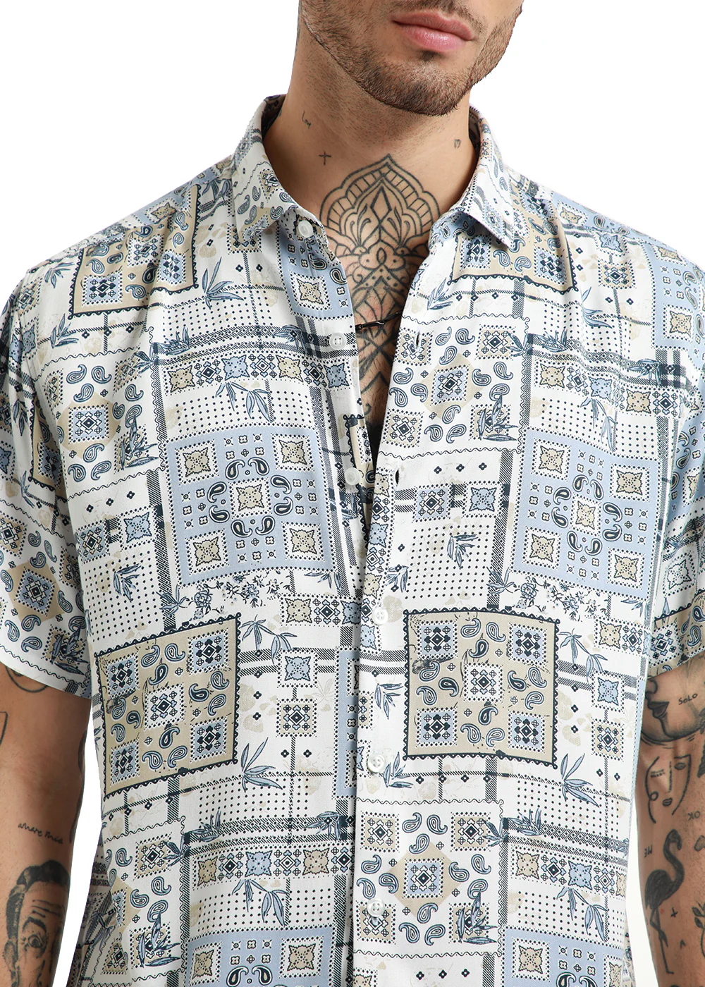 Scarf Print Half Sleeve Shirt - Image 2