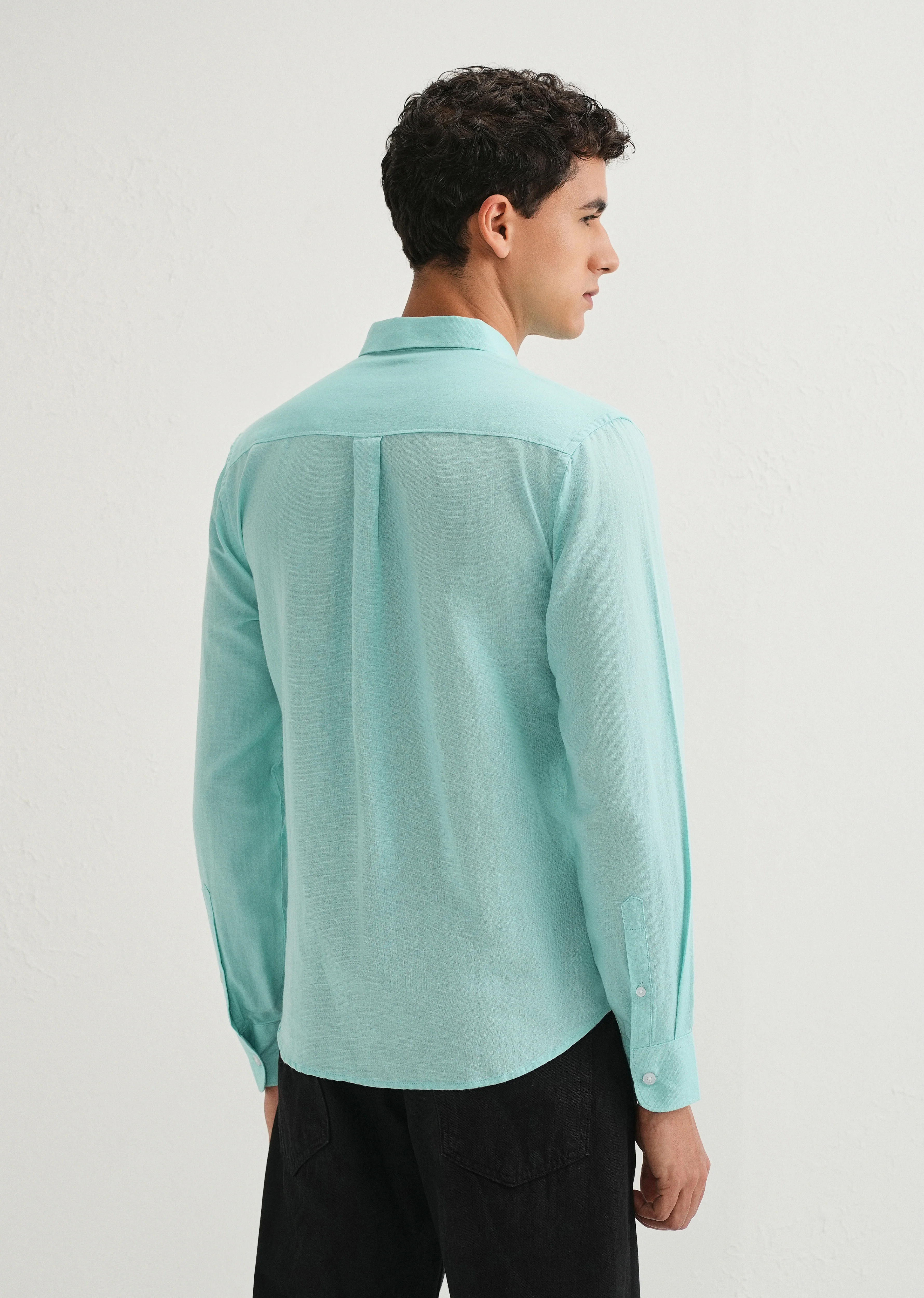 Sea Blue Cotton Linen Shirt - Image 2