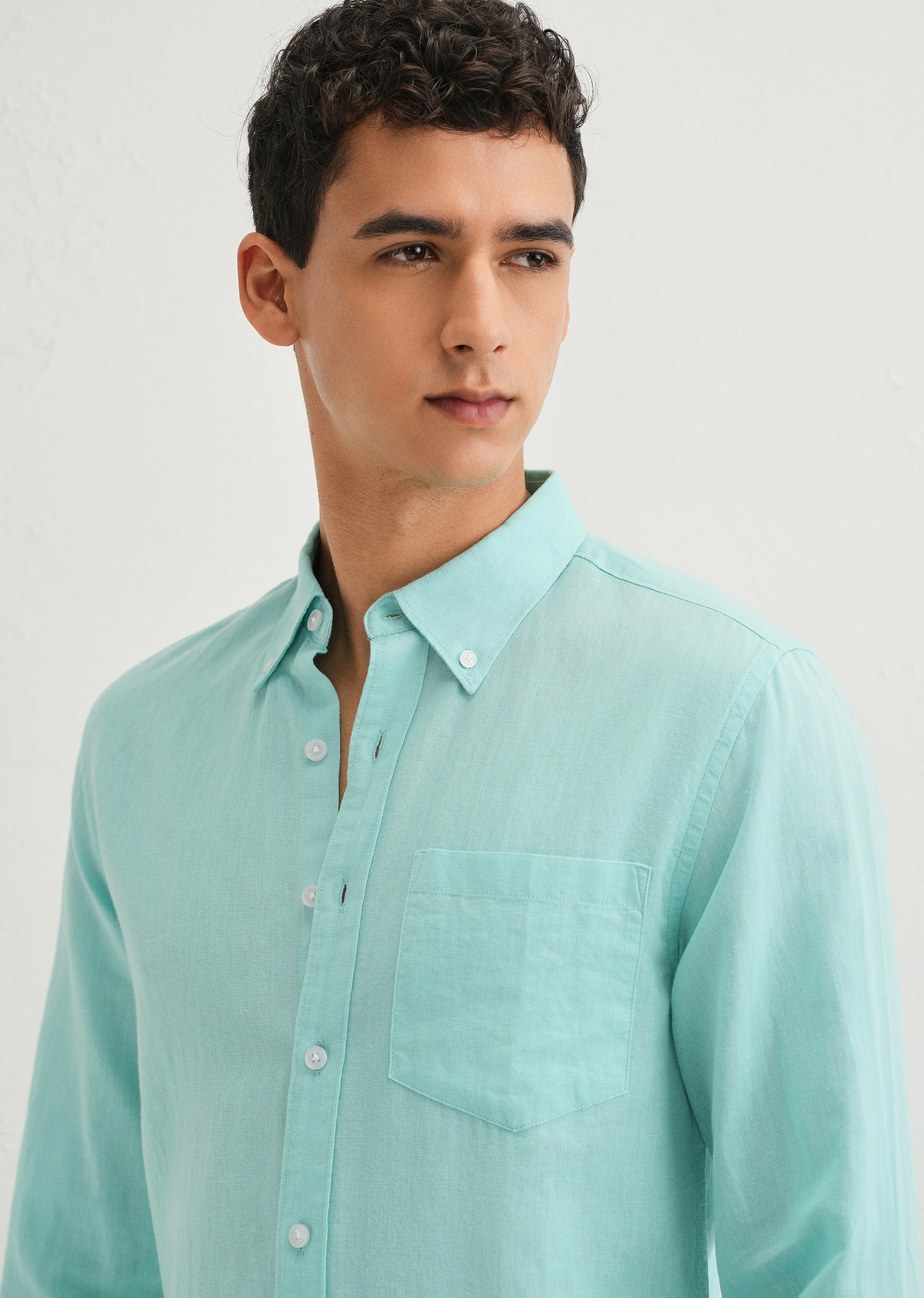 Sea Blue Cotton Linen Shirt - Image 5