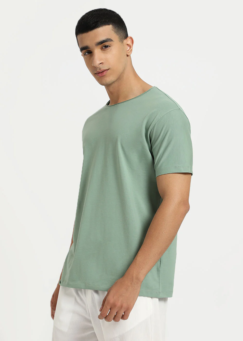 Sea Green Plain Round Neck T-shirt - Image 8