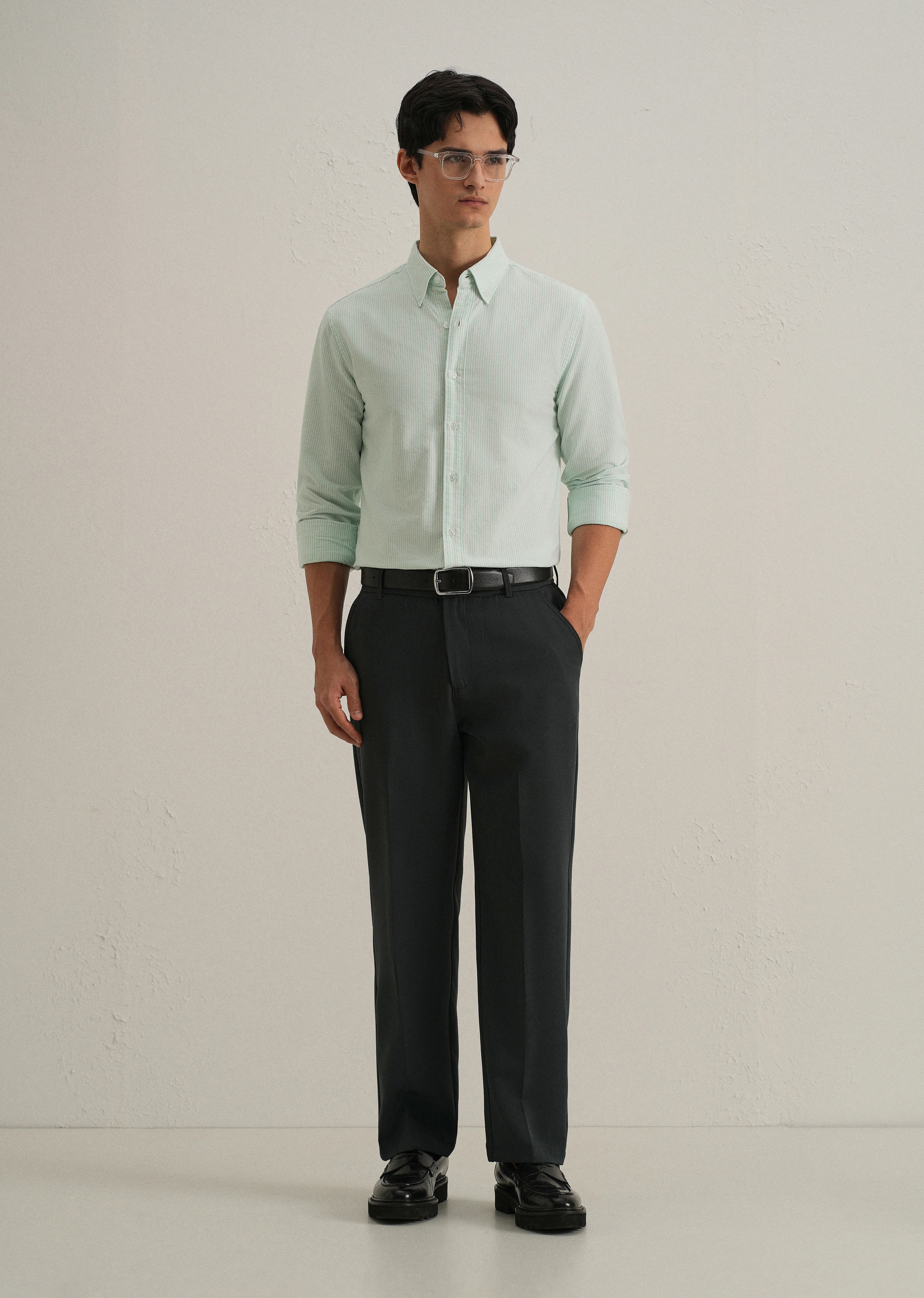 Sea Green Vertical Striped Cotton Shirt - Image 6