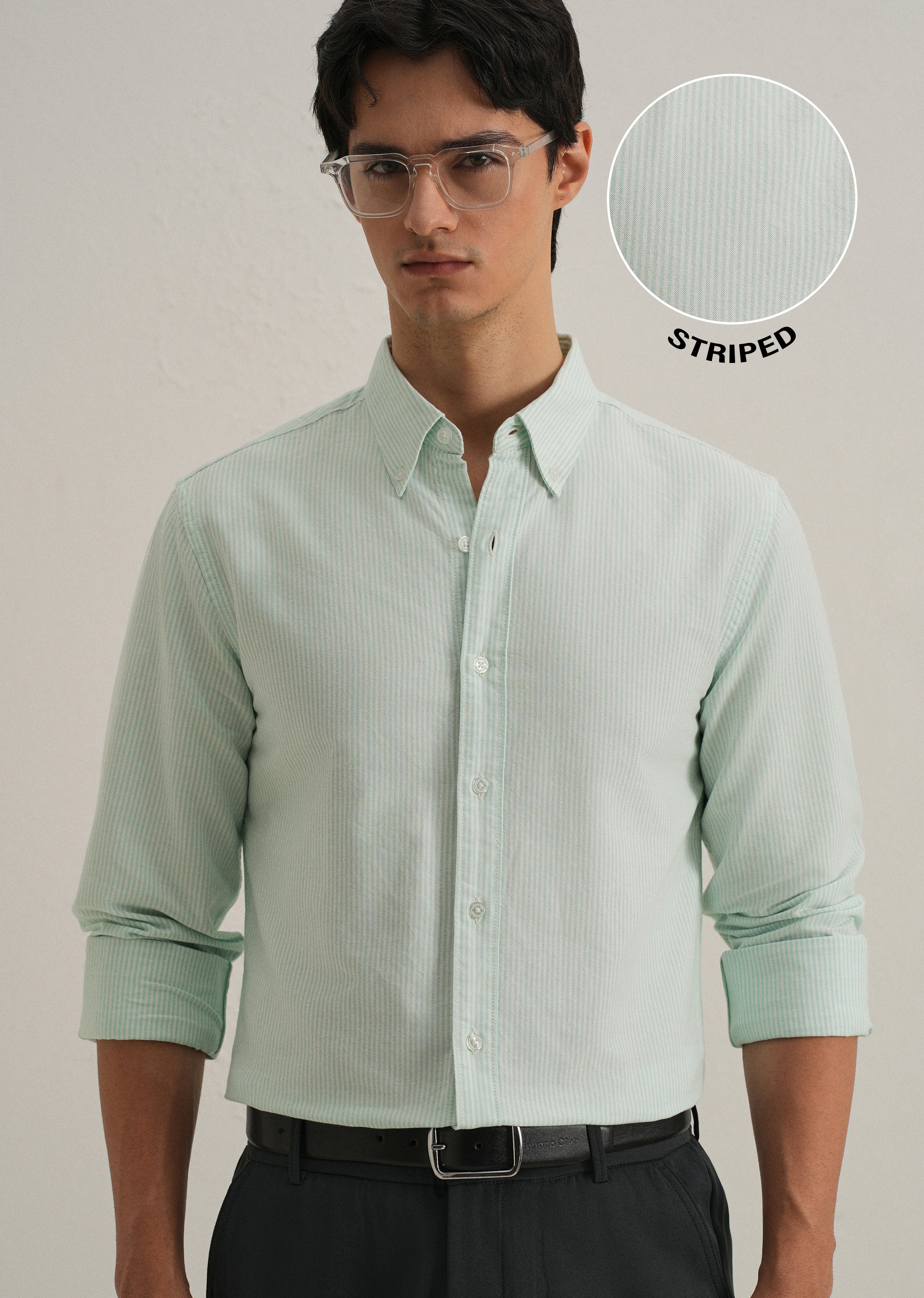 Sea Green Vertical Striped Cotton Shirt - Image 7