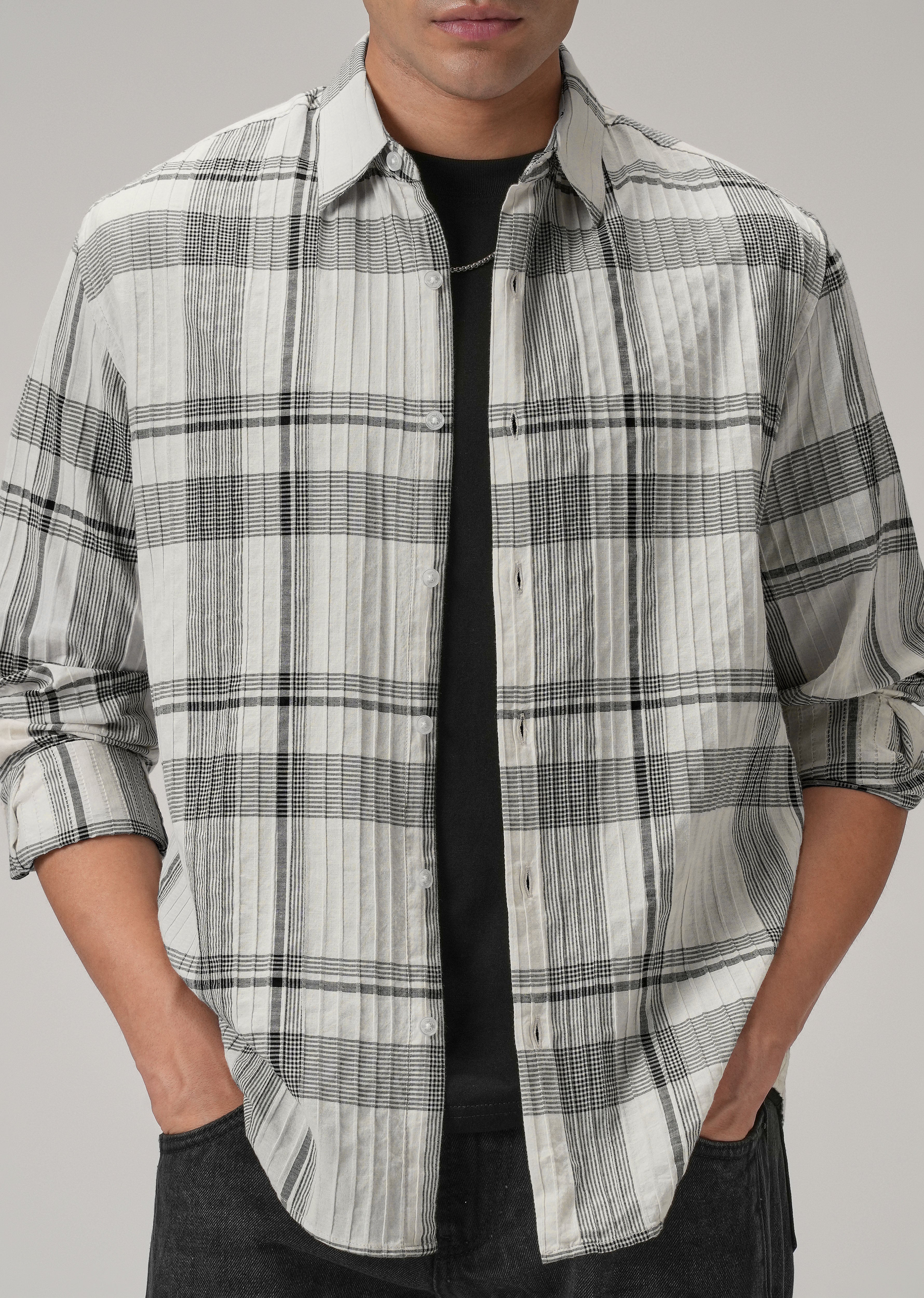 Self Pleat White Check Shirt - Image 7