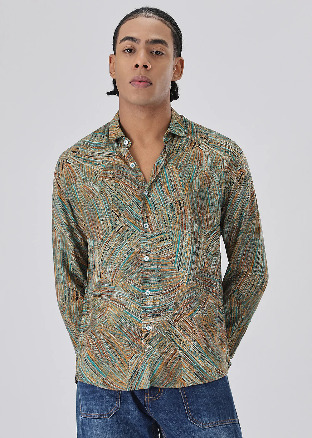 Serene Strokes Green Feather Shirt - Image 3