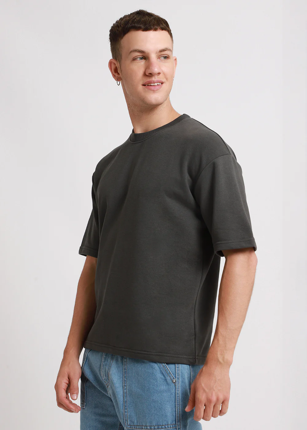 Shadow Gray Plain Oversized Basic T-shirt - Image 5