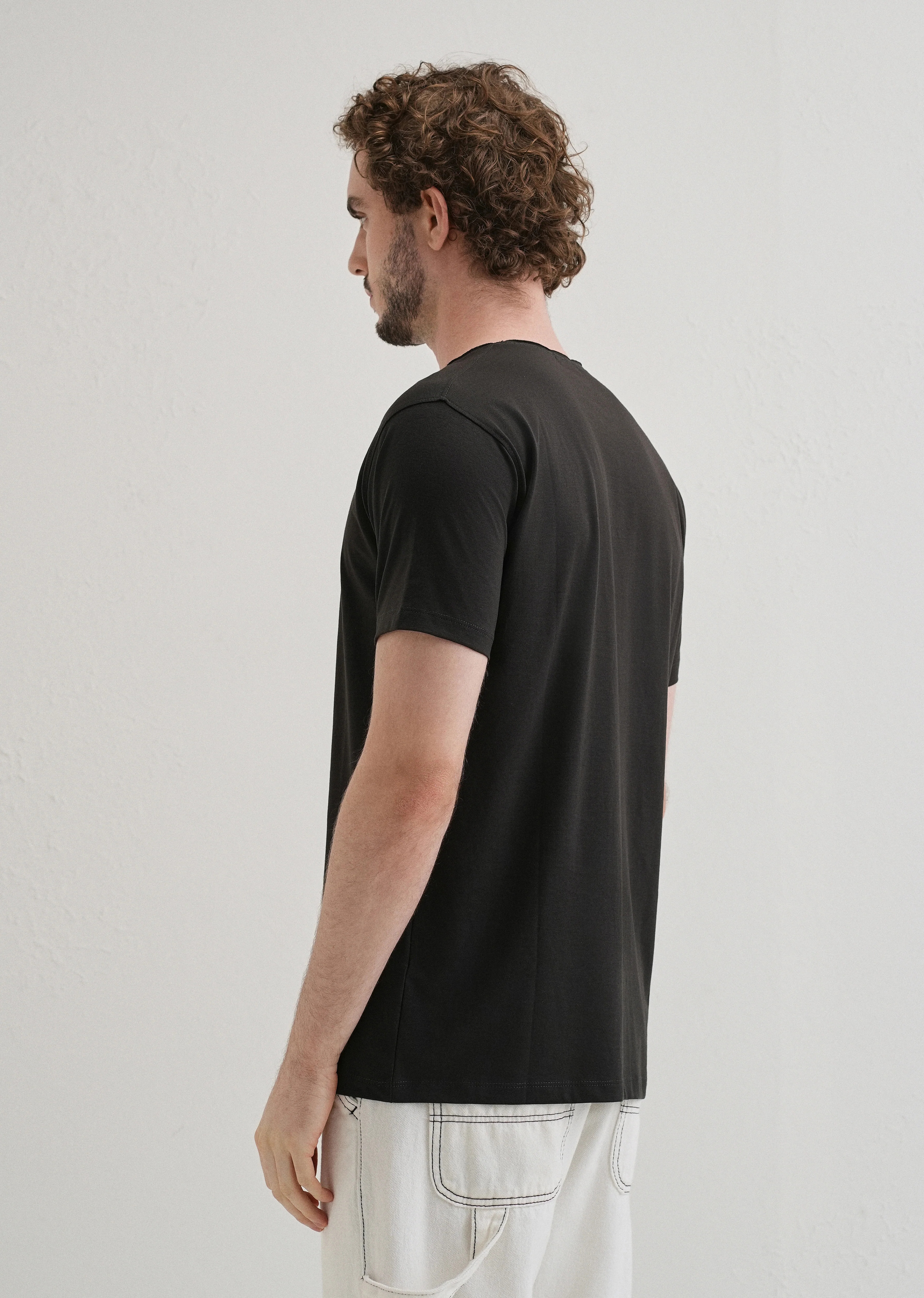 Shadow Gray Plain Round Neck T-shirt - Image 2