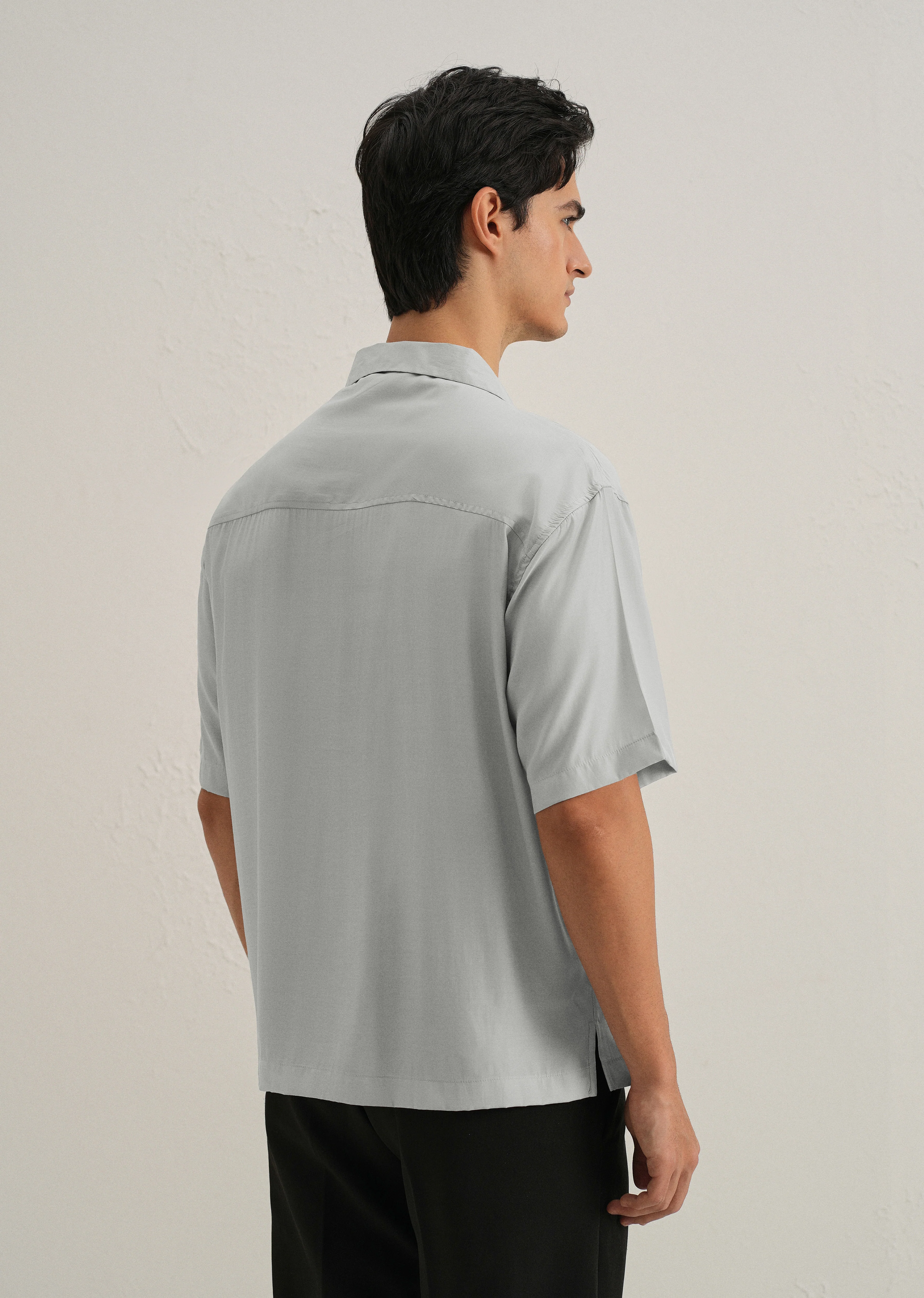 Shadow Grey Plain Sheen Cuban Collar Shirt - Image 2