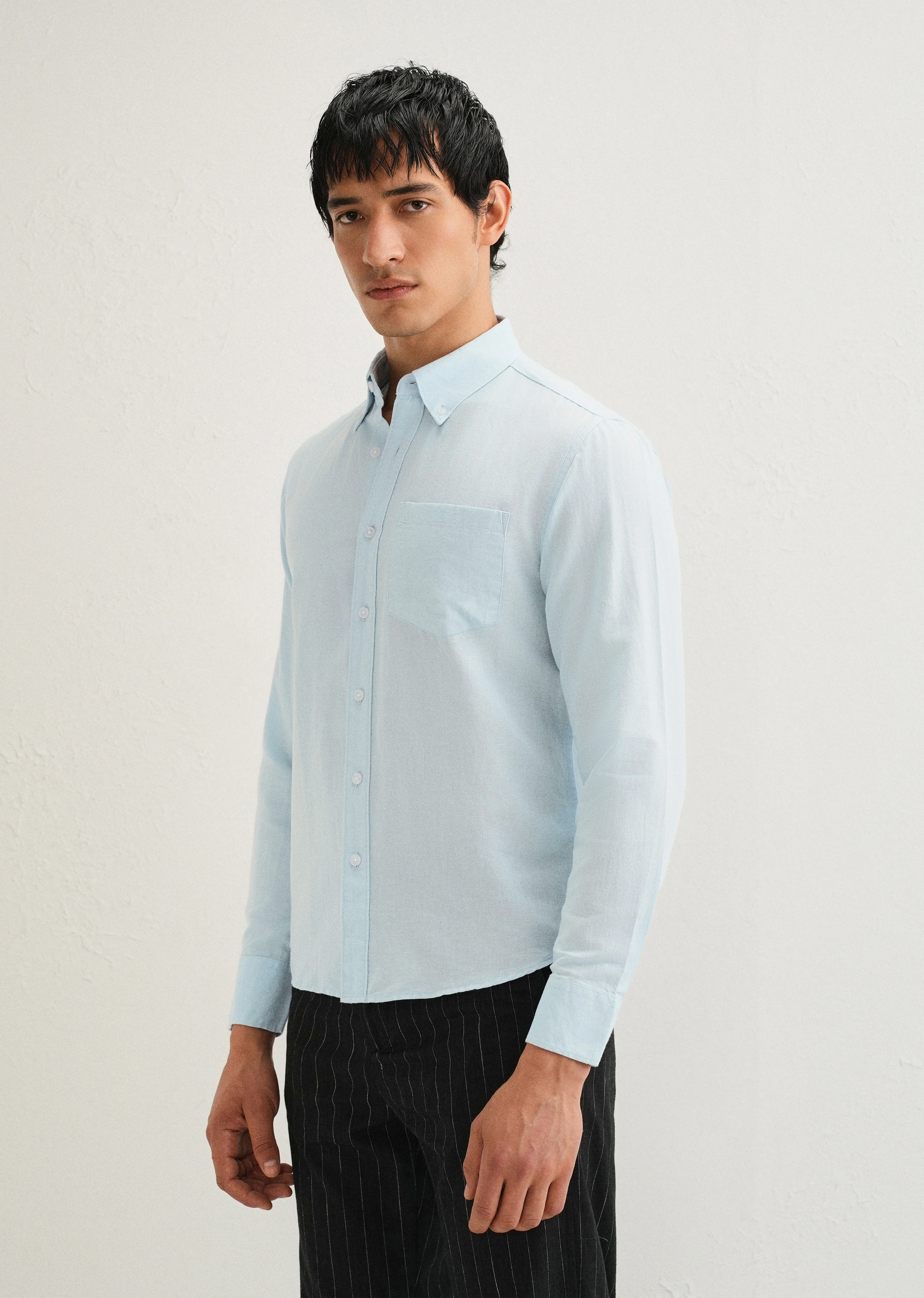 Sky Blue Cotton Linen Shirt - Image 4