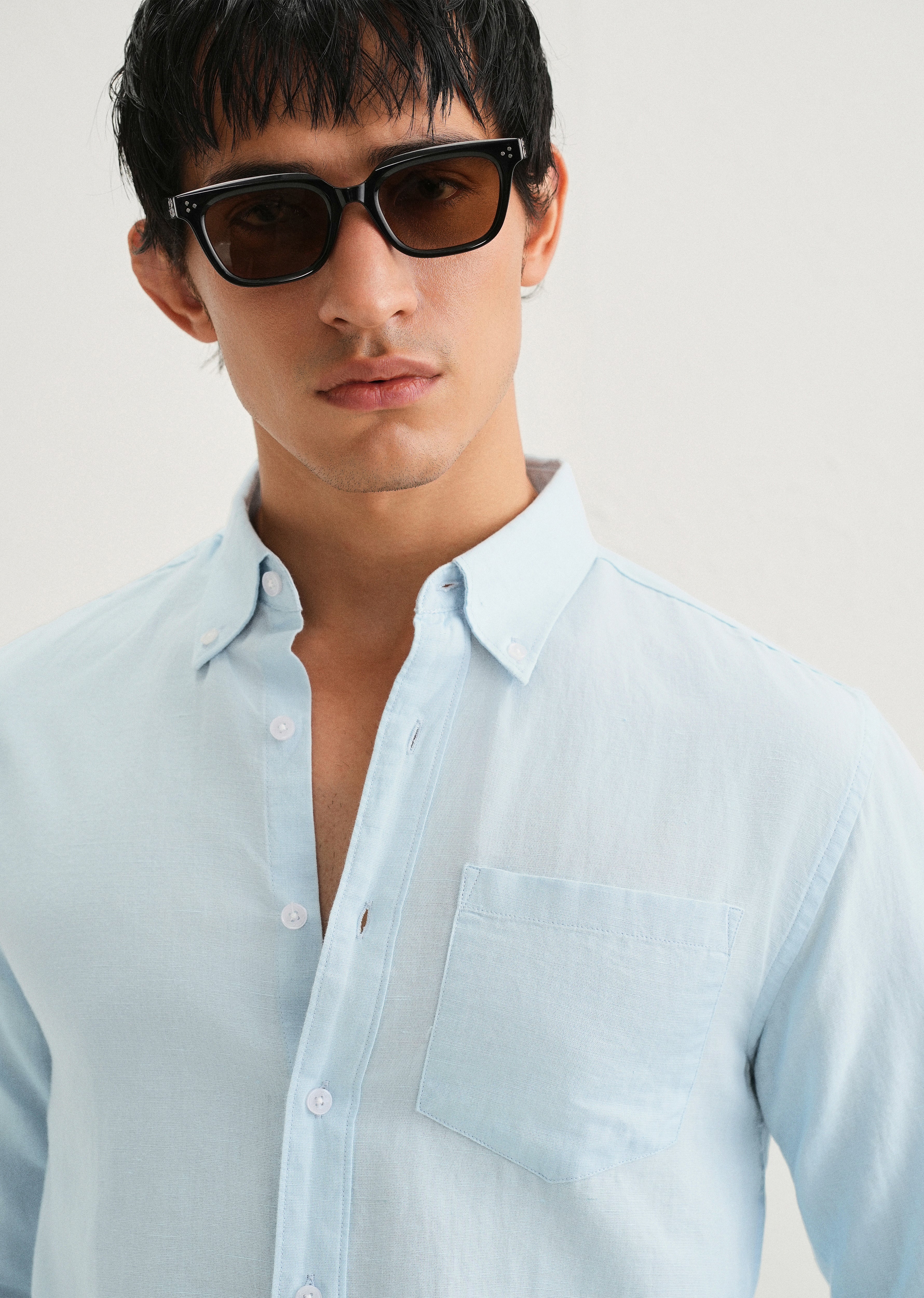 Sky Blue Cotton Linen Shirt - Image 5