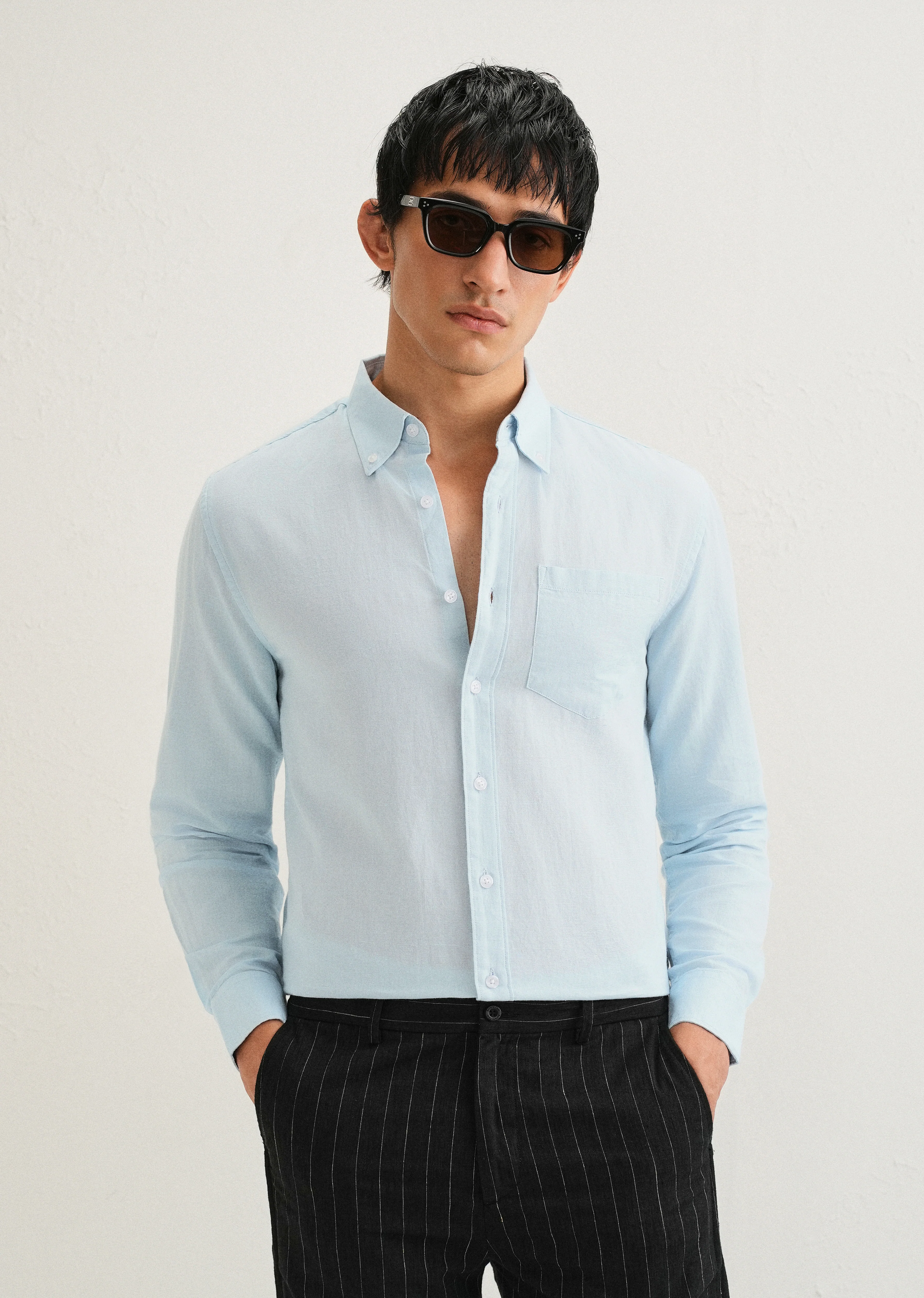 Sky Blue Cotton Linen Shirt - Image 7