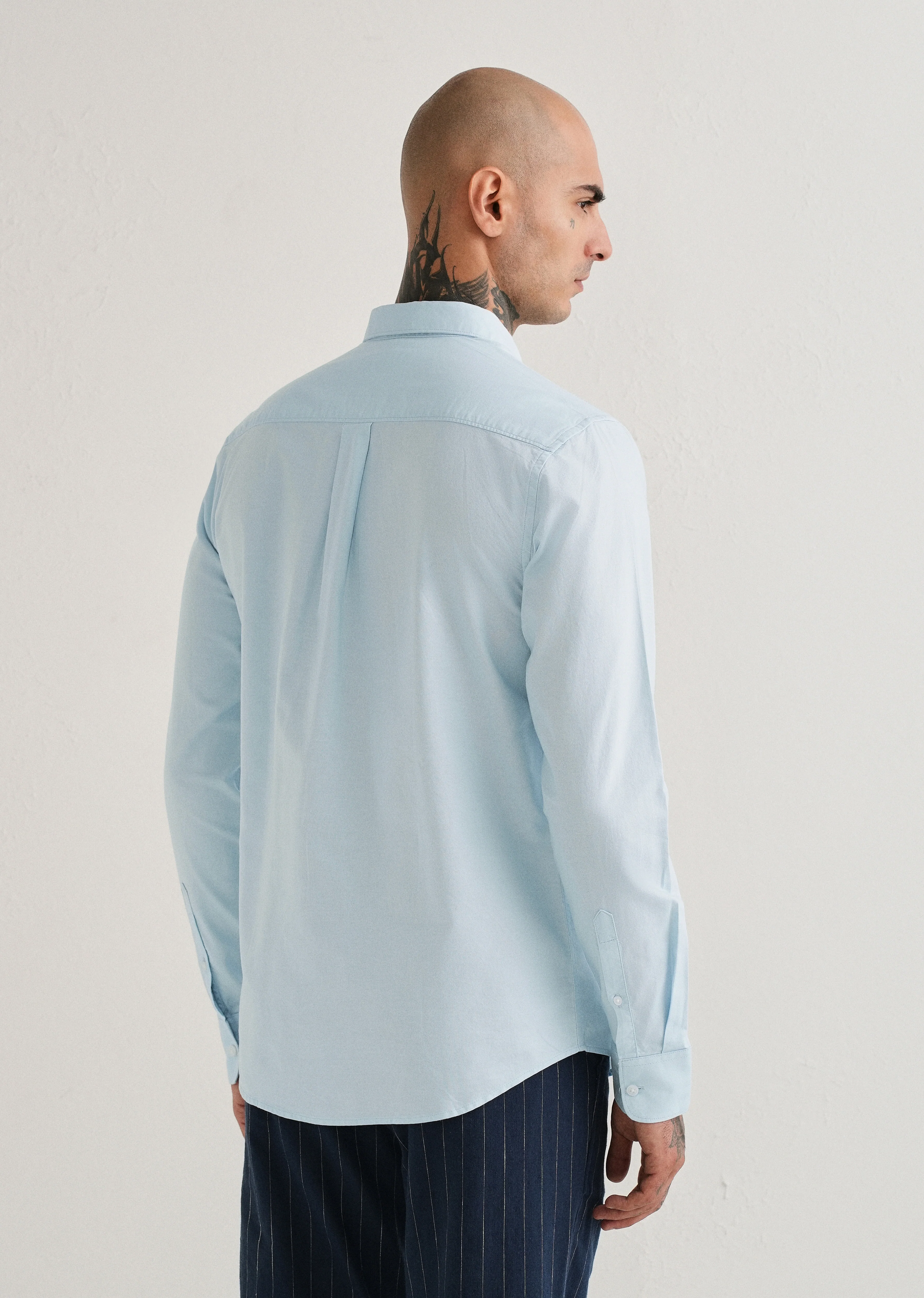 Sky Blue Plain Cotton Oxford Shirt - Image 2