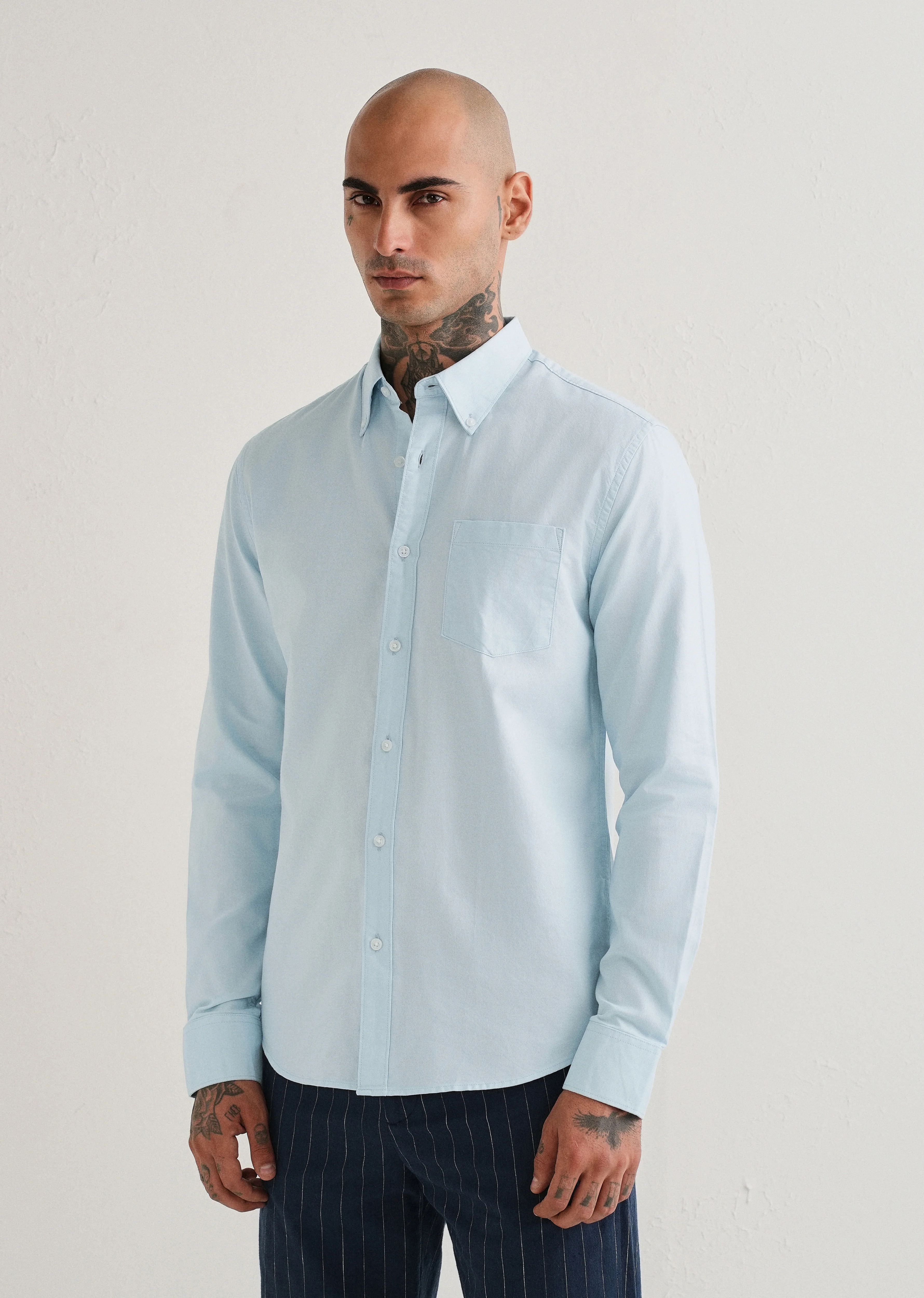 Sky Blue Plain Cotton Oxford Shirt - Image 4