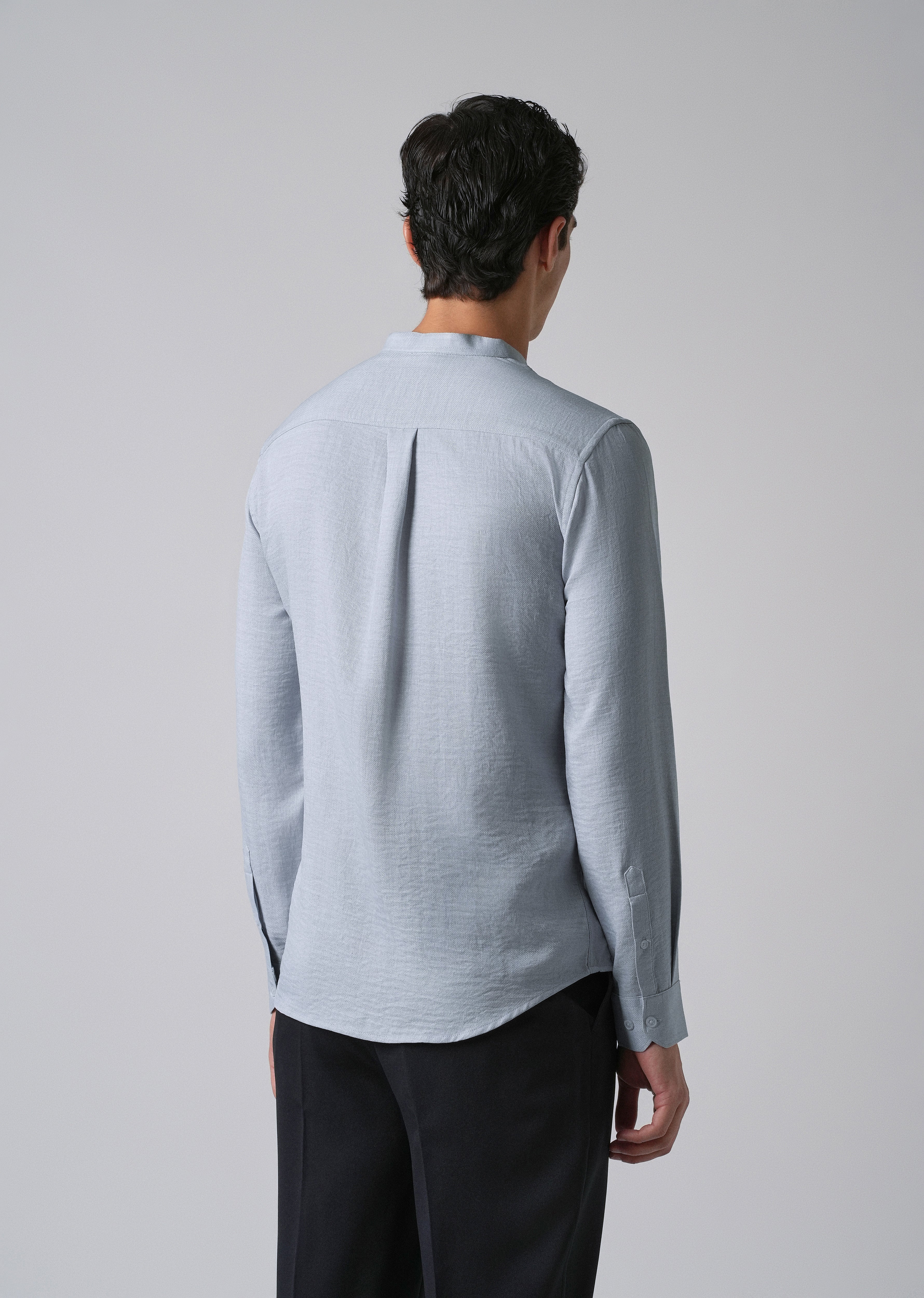 Sky Blue Plain Mandarin Collar Shirt - Image 2