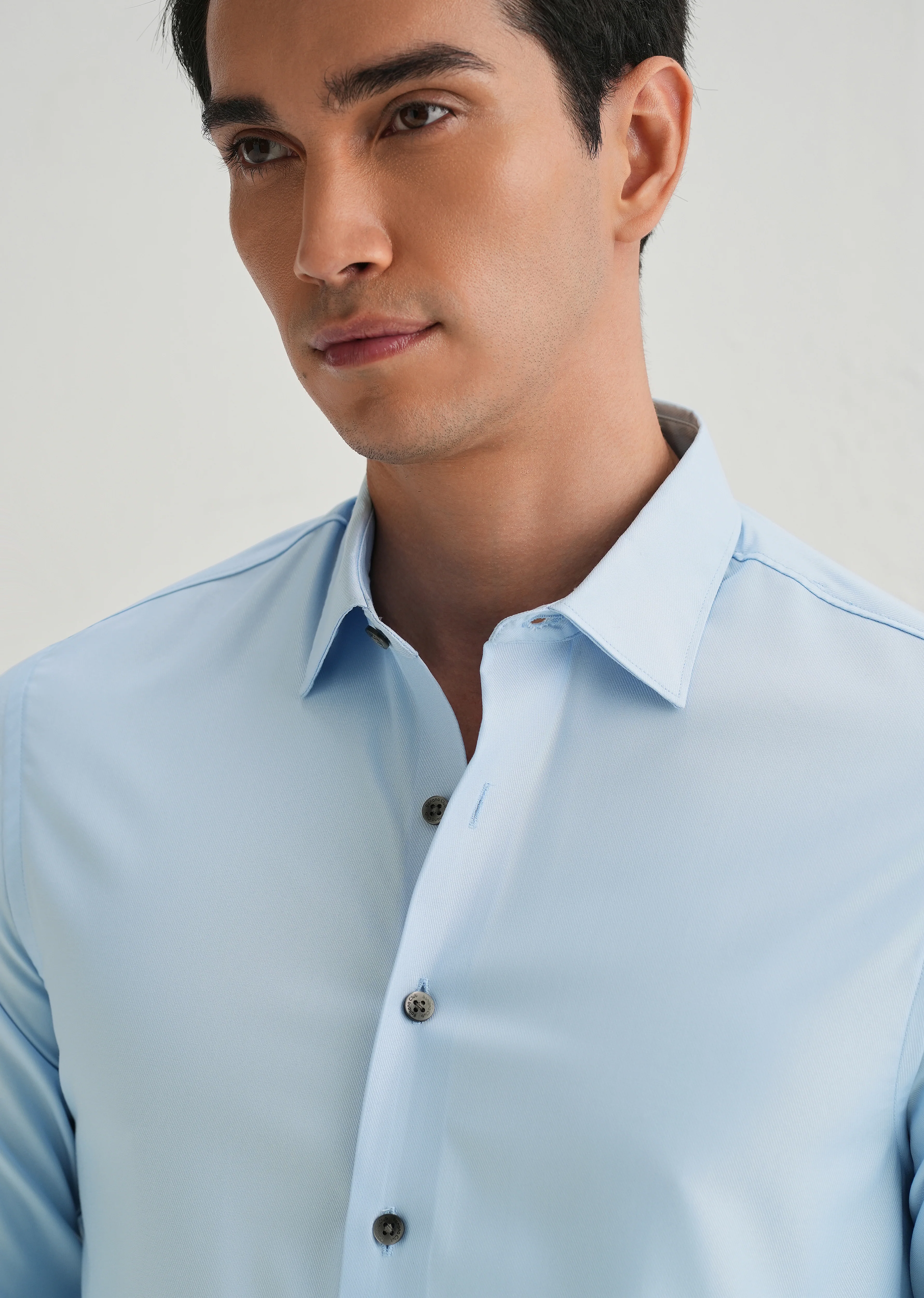 Sky Blue Stitchless Placket Premium Wrinkle-Free Shirt - Image 2
