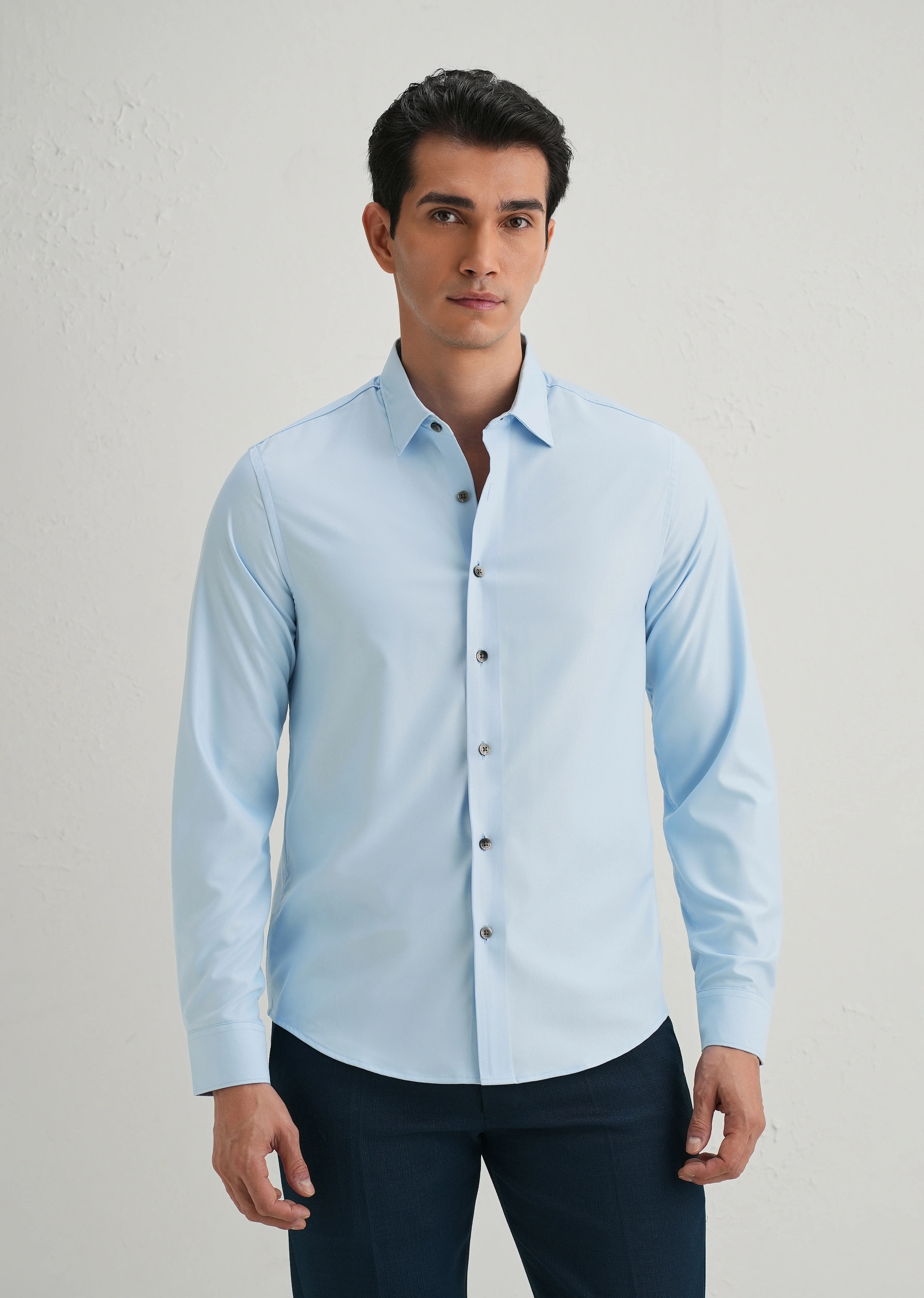 Sky Blue Stitchless Placket Premium Wrinkle-Free Shirt - Image 4
