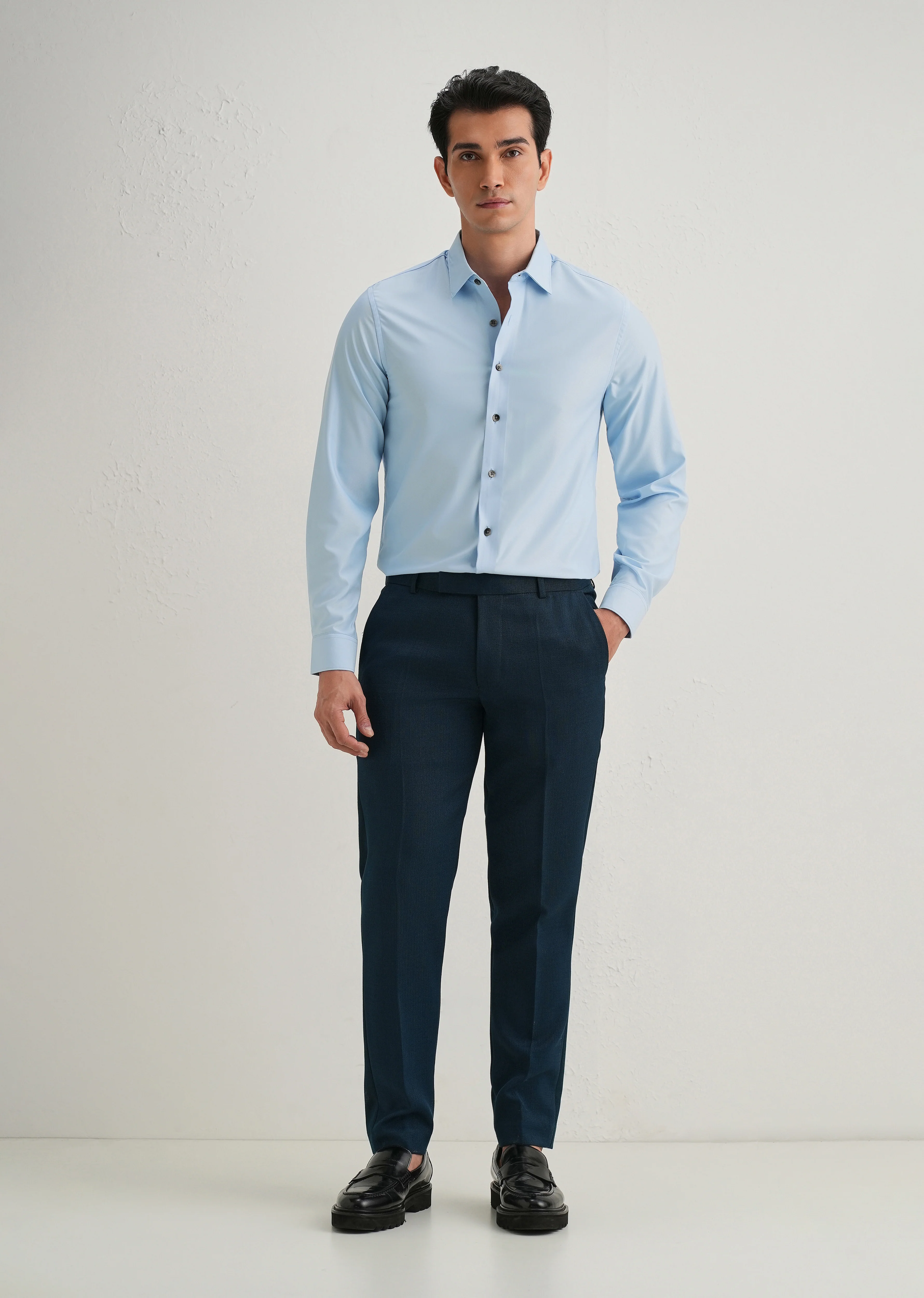 Sky Blue Stitchless Placket Premium Wrinkle-Free Shirt - Image 6