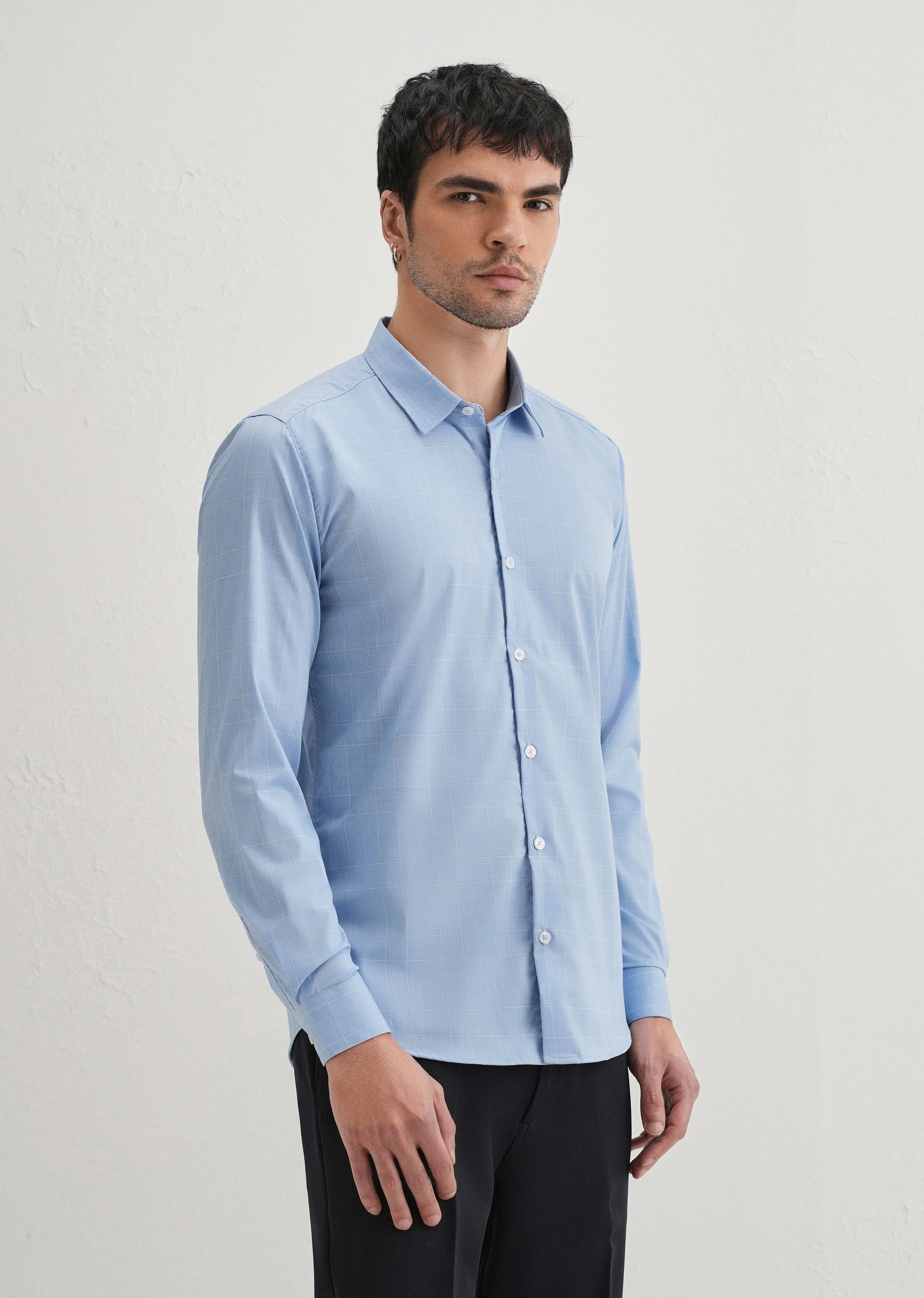Sky Blue Windowpane Check Shirt - Image 4