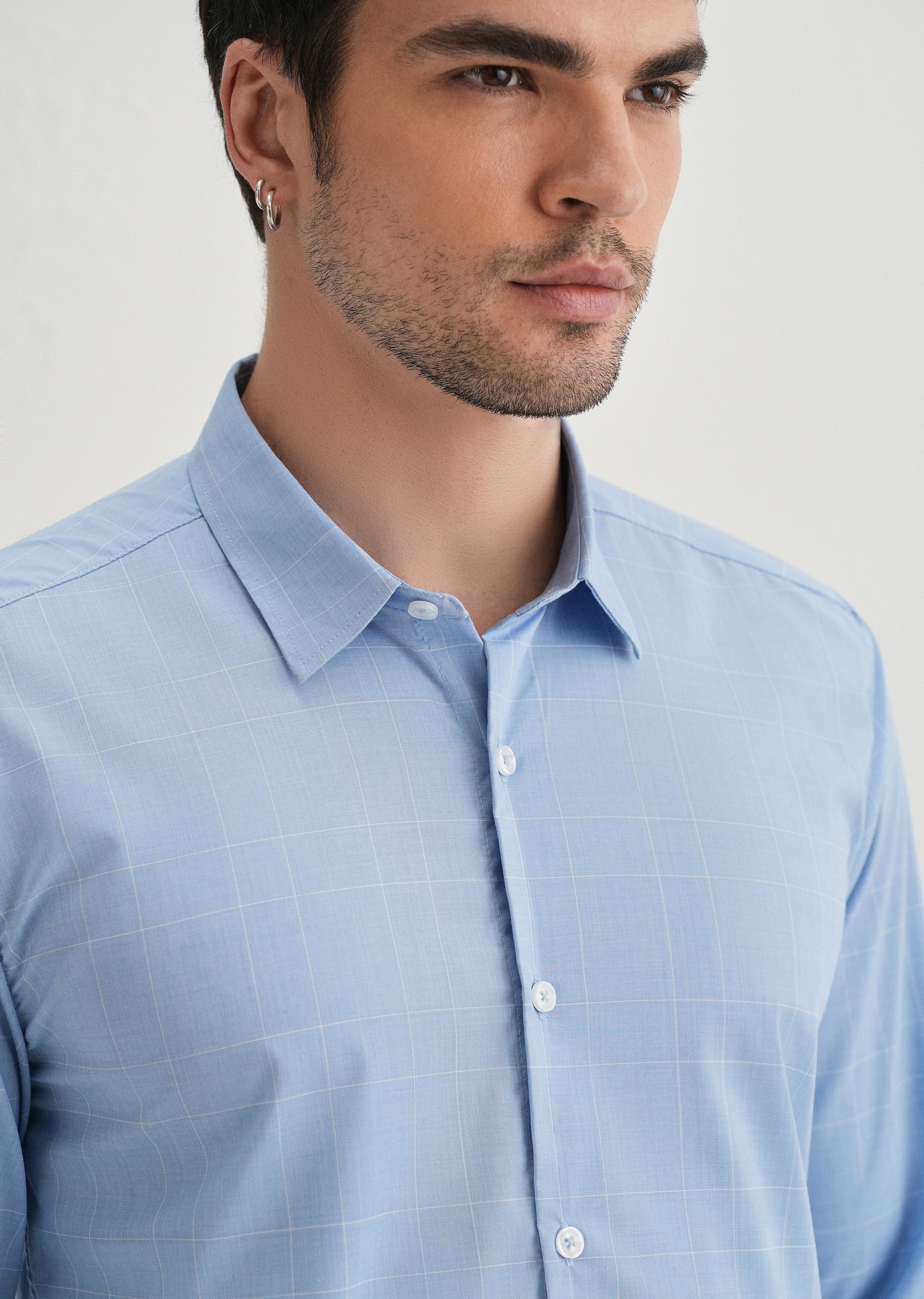 Sky Blue Windowpane Check Shirt - Image 5