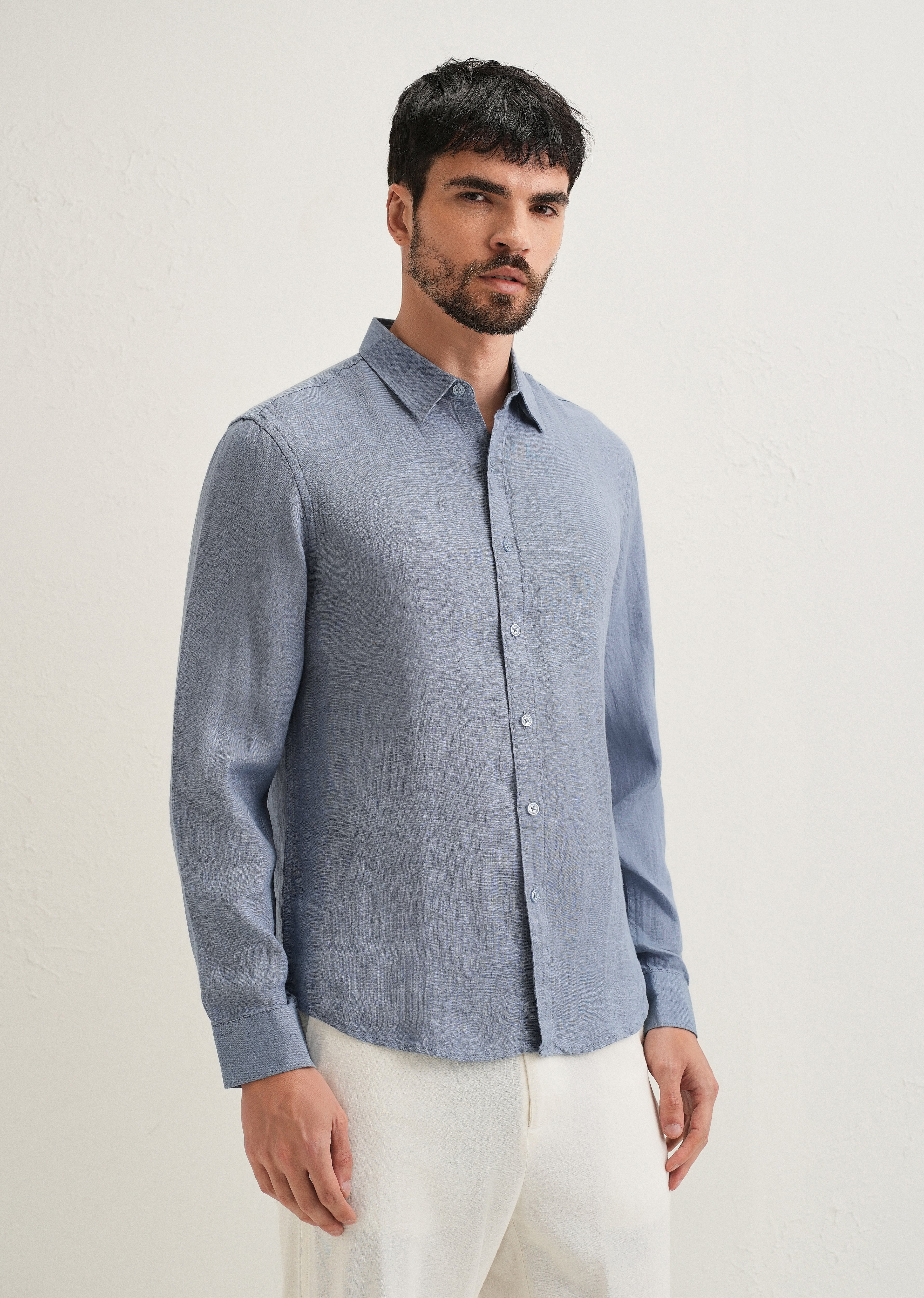 Slate Blue Pure Linen Shirt - Image 5