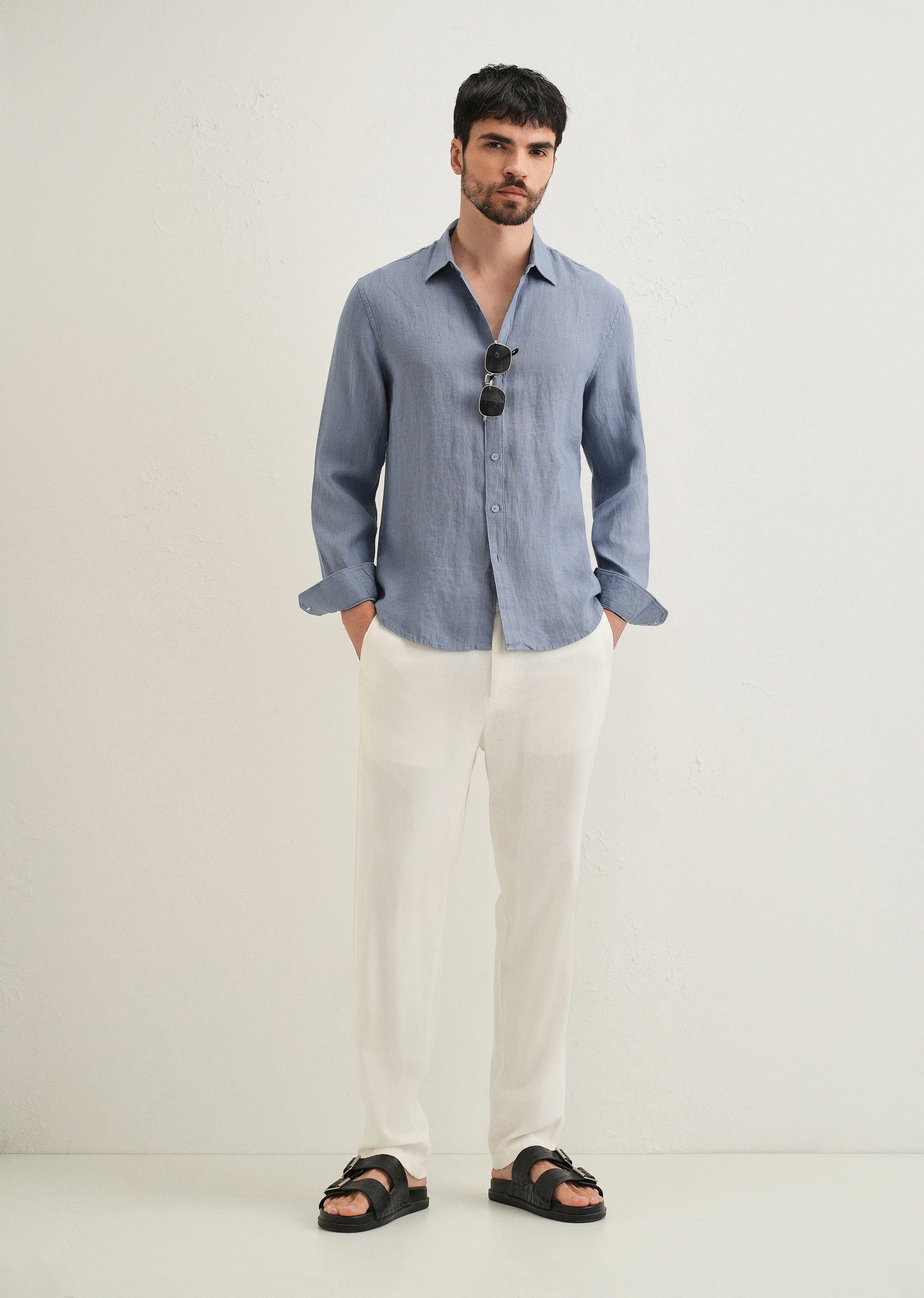 Slate Blue Pure Linen Shirt - Image 6