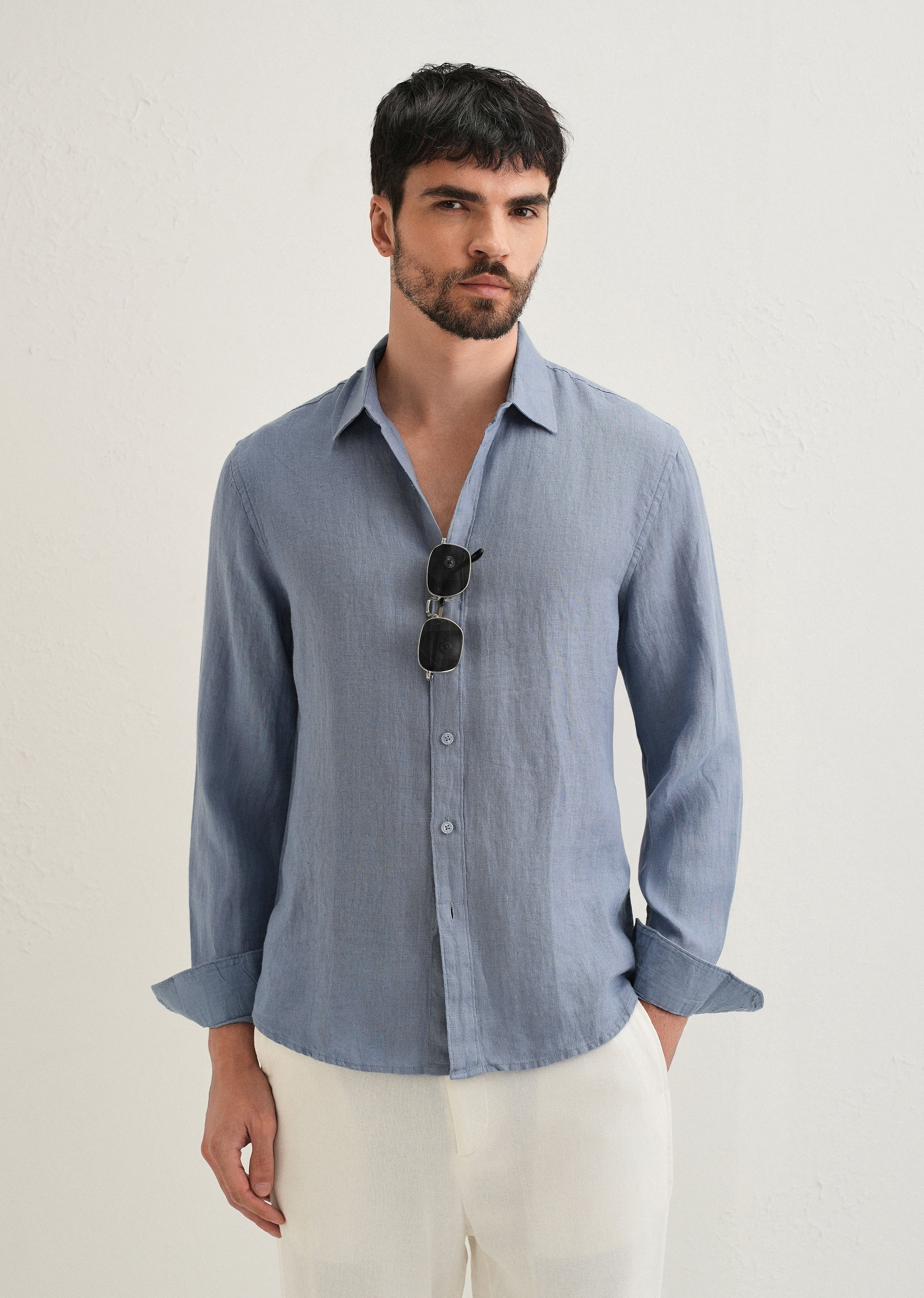Slate Blue Pure Linen Shirt - Image 7