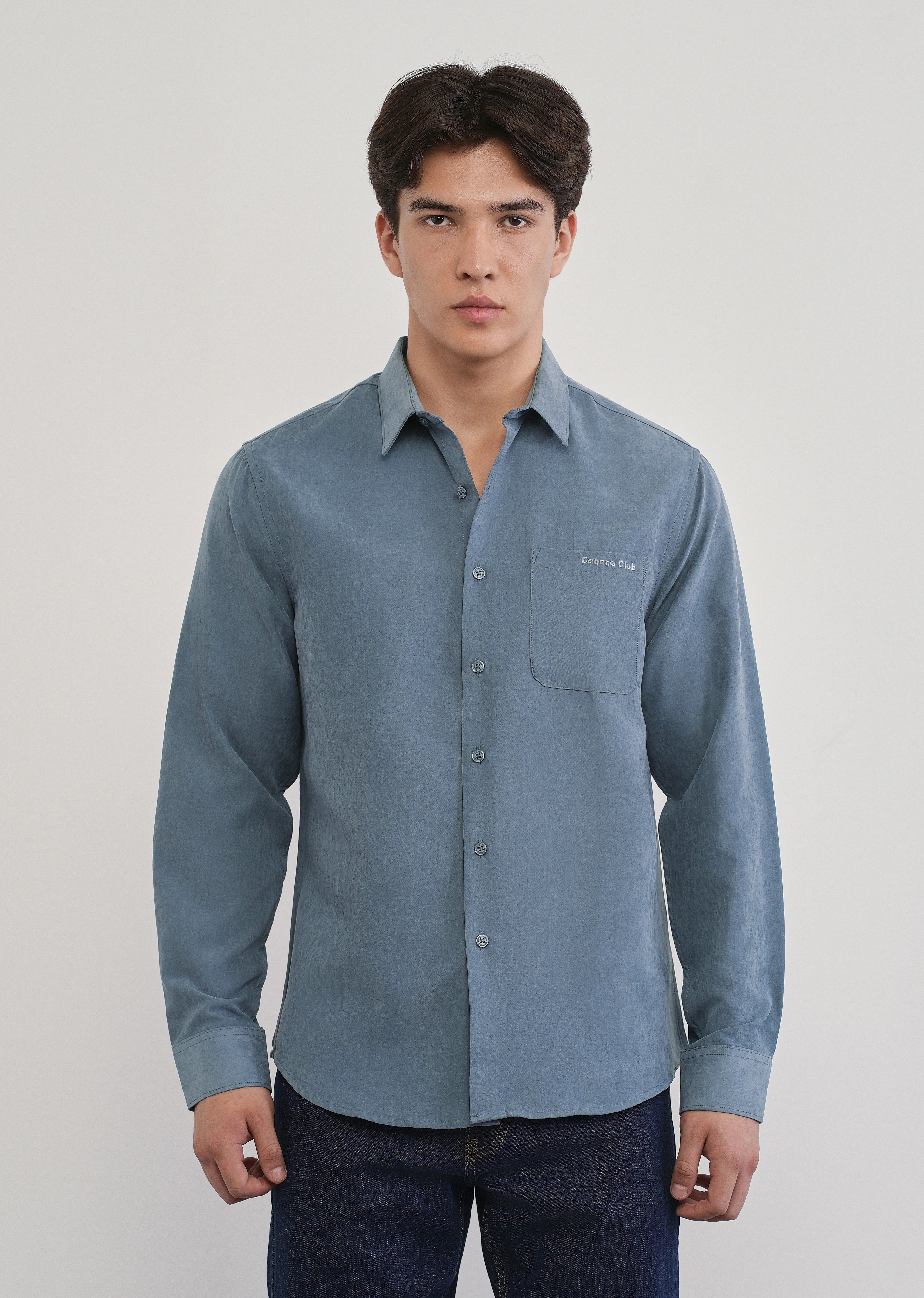Slate Blue Suede Plain Shirt - Image 3
