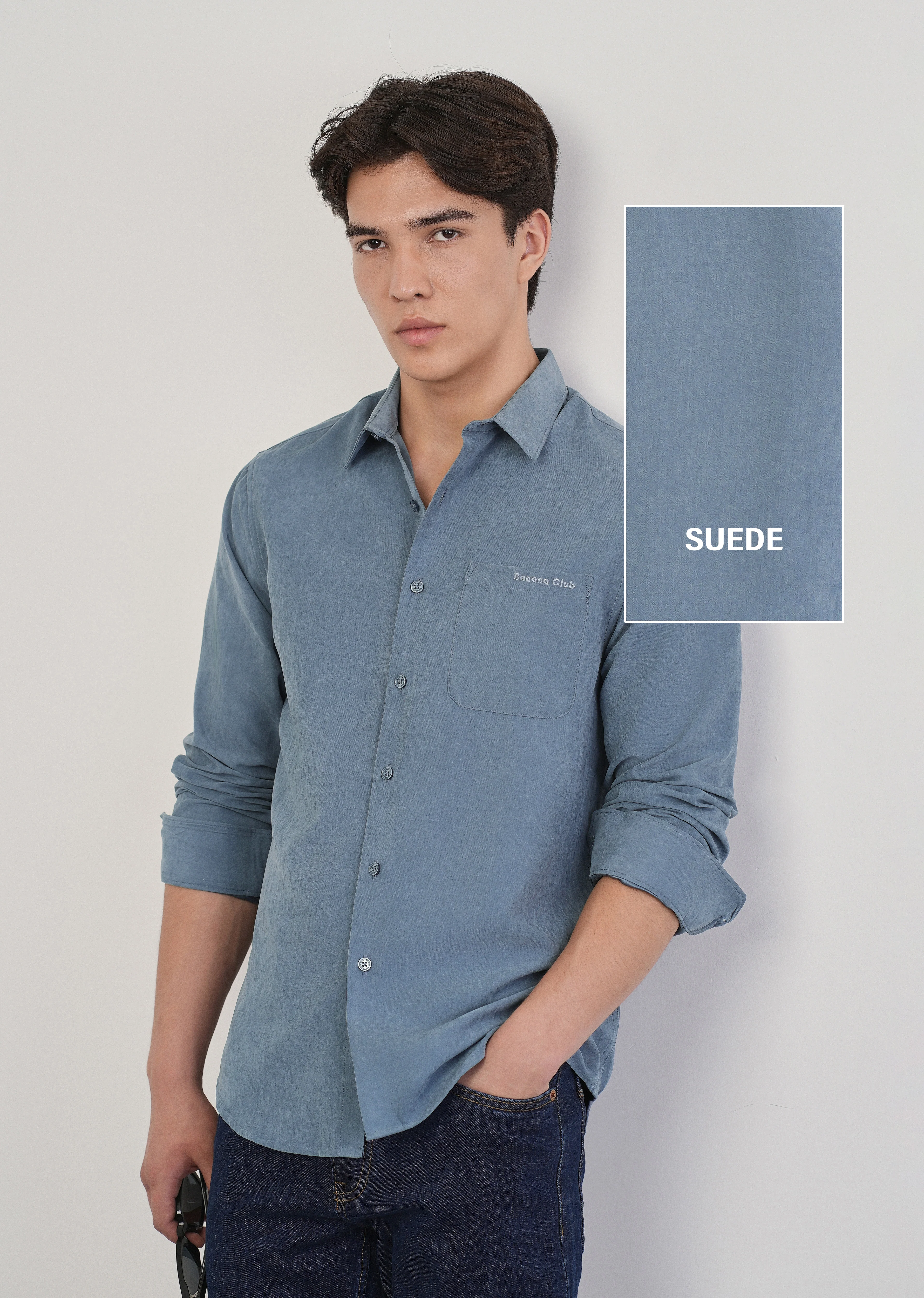 Slate Blue Suede Plain Shirt - Image 7